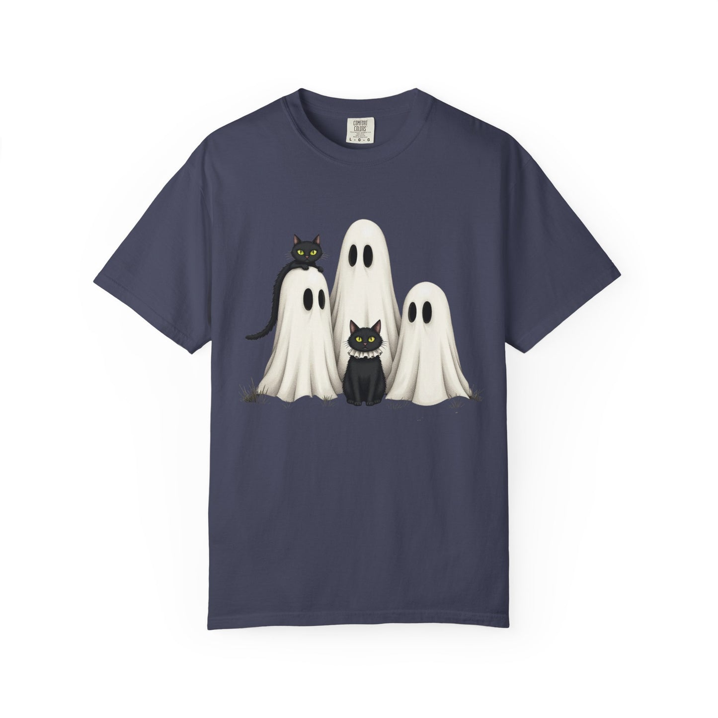 Black Cat and Ghosts Garment-Dyed T-shirt