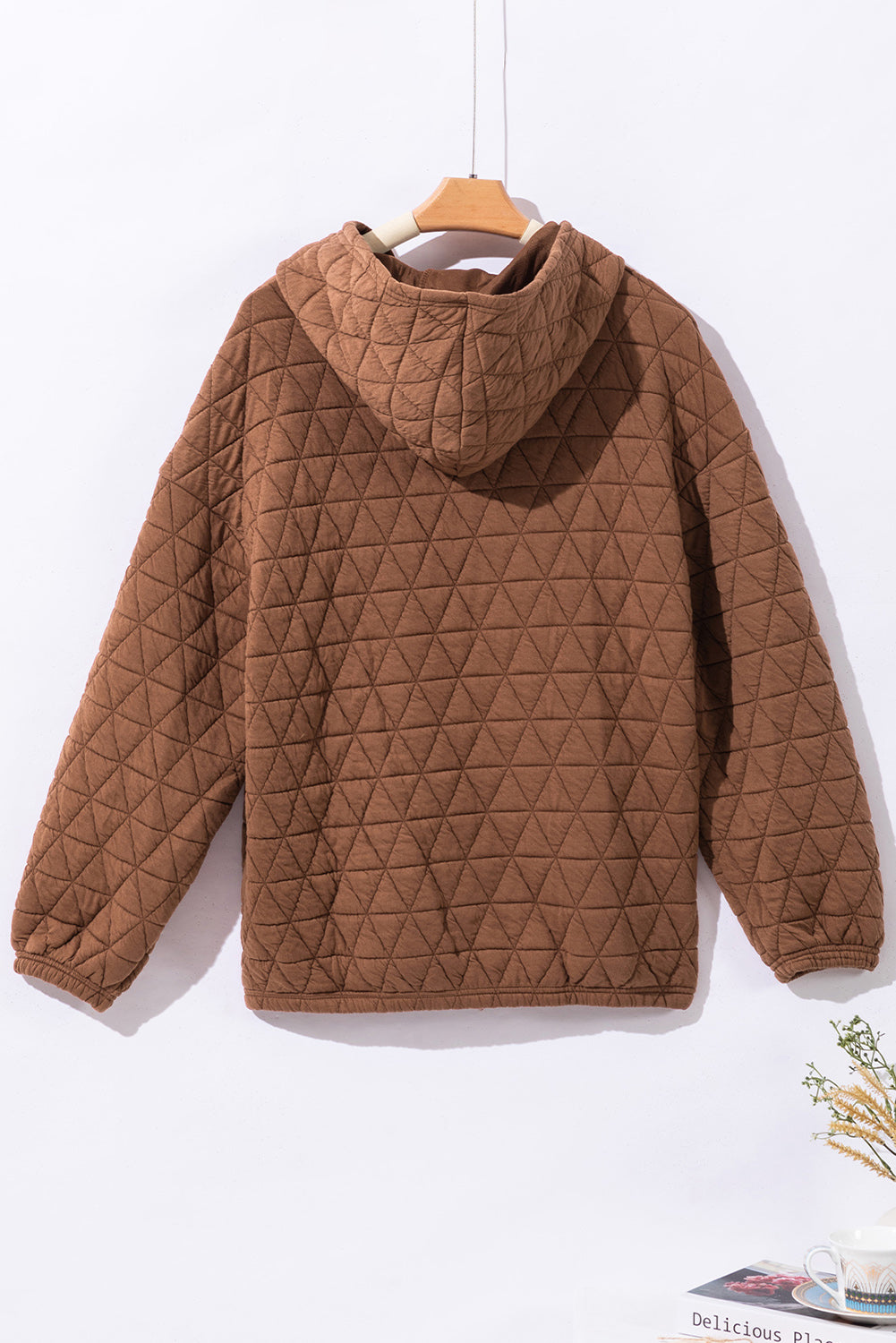 Light Grey Drop Shoulder Quilted Patchwork Kangaroo Pocket Hoodie