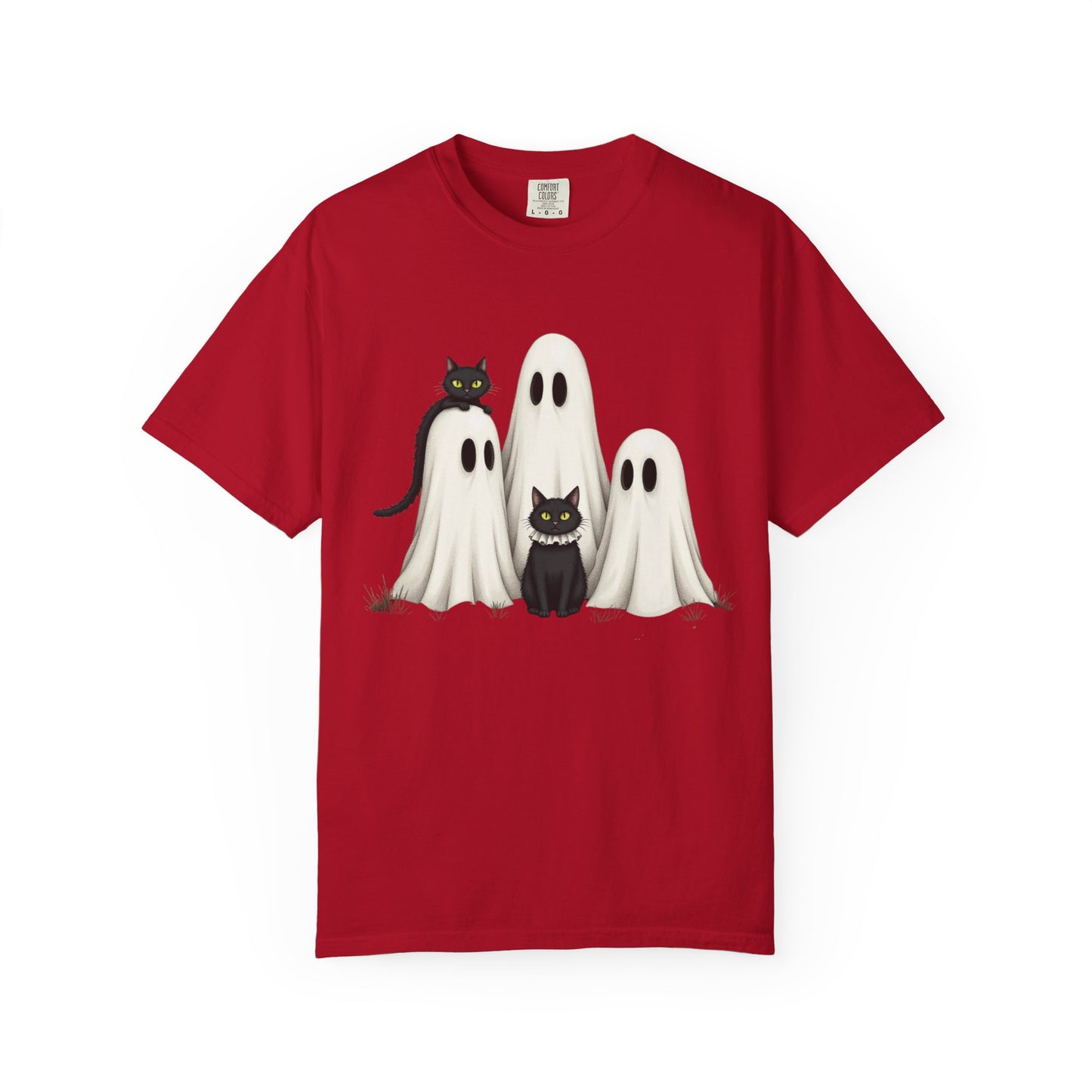 Black Cat and Ghosts Garment-Dyed T-shirt