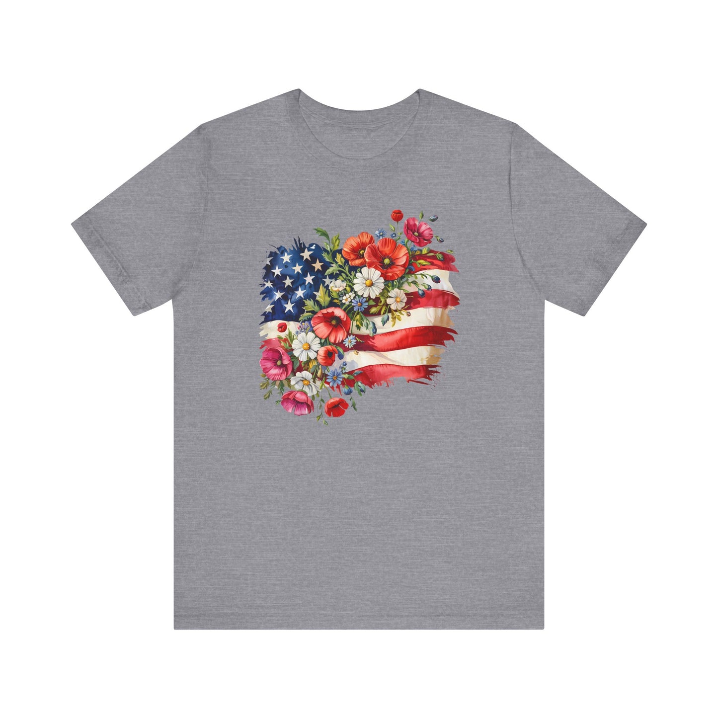 Floral American Flag Jersey Short Sleeve Tee