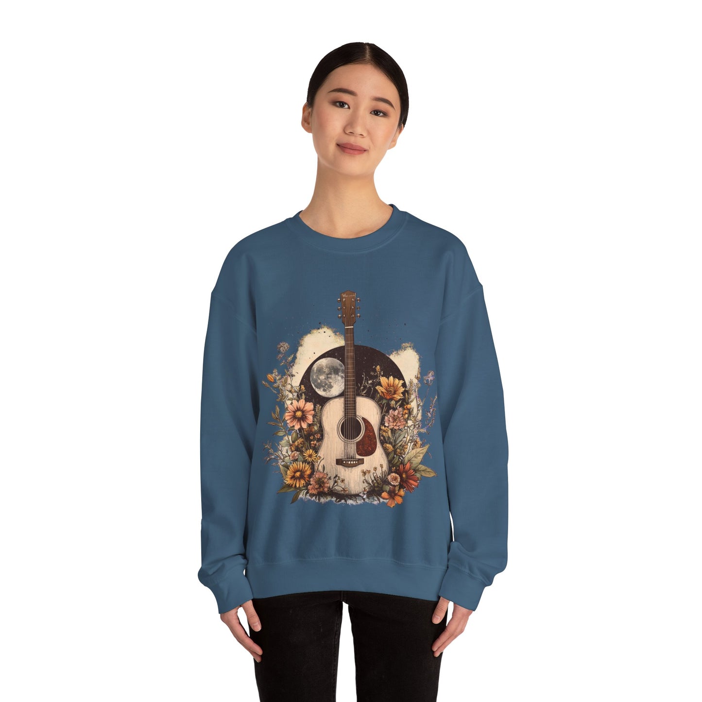 Moon and Guitar Heavy Blend™ Crewneck Sweatshirt