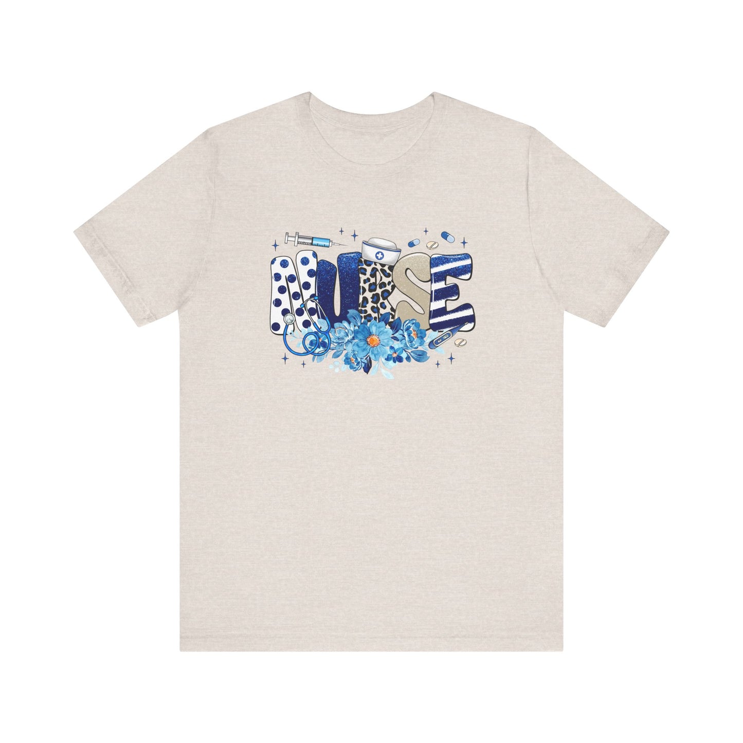 Blue Floral Nurse Jersey Short Sleeve Tee