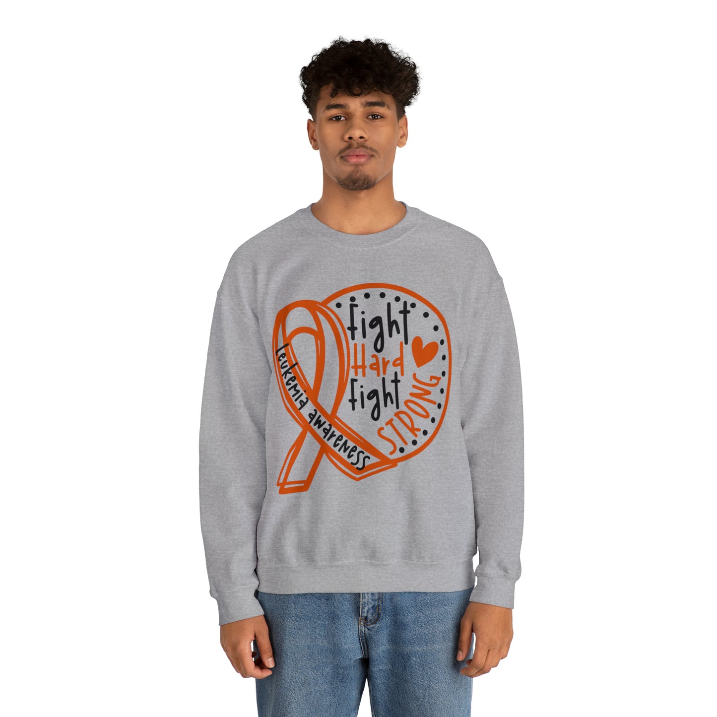 Fight Hard Fight Strong Leukemia Awareness Heavy Blend™ Crewneck Sweatshirt
