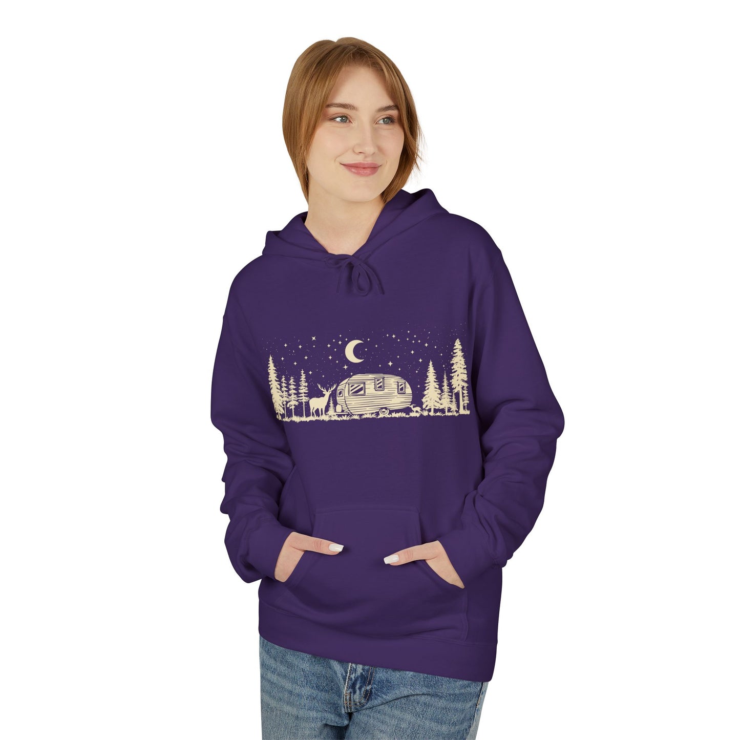 Camping Night Scene Midweight Softstyle Fleece Hoodie