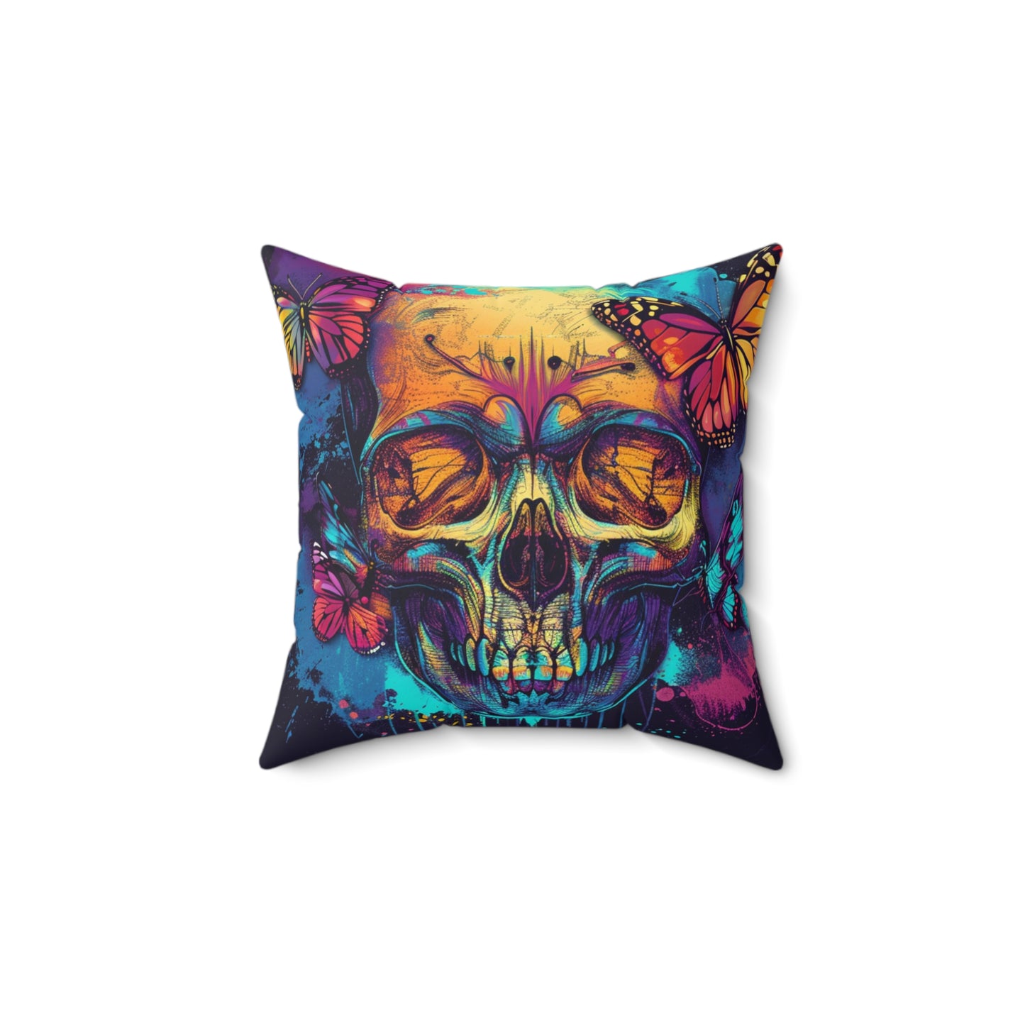 Colorful Skull Spun Polyester Square Pillow