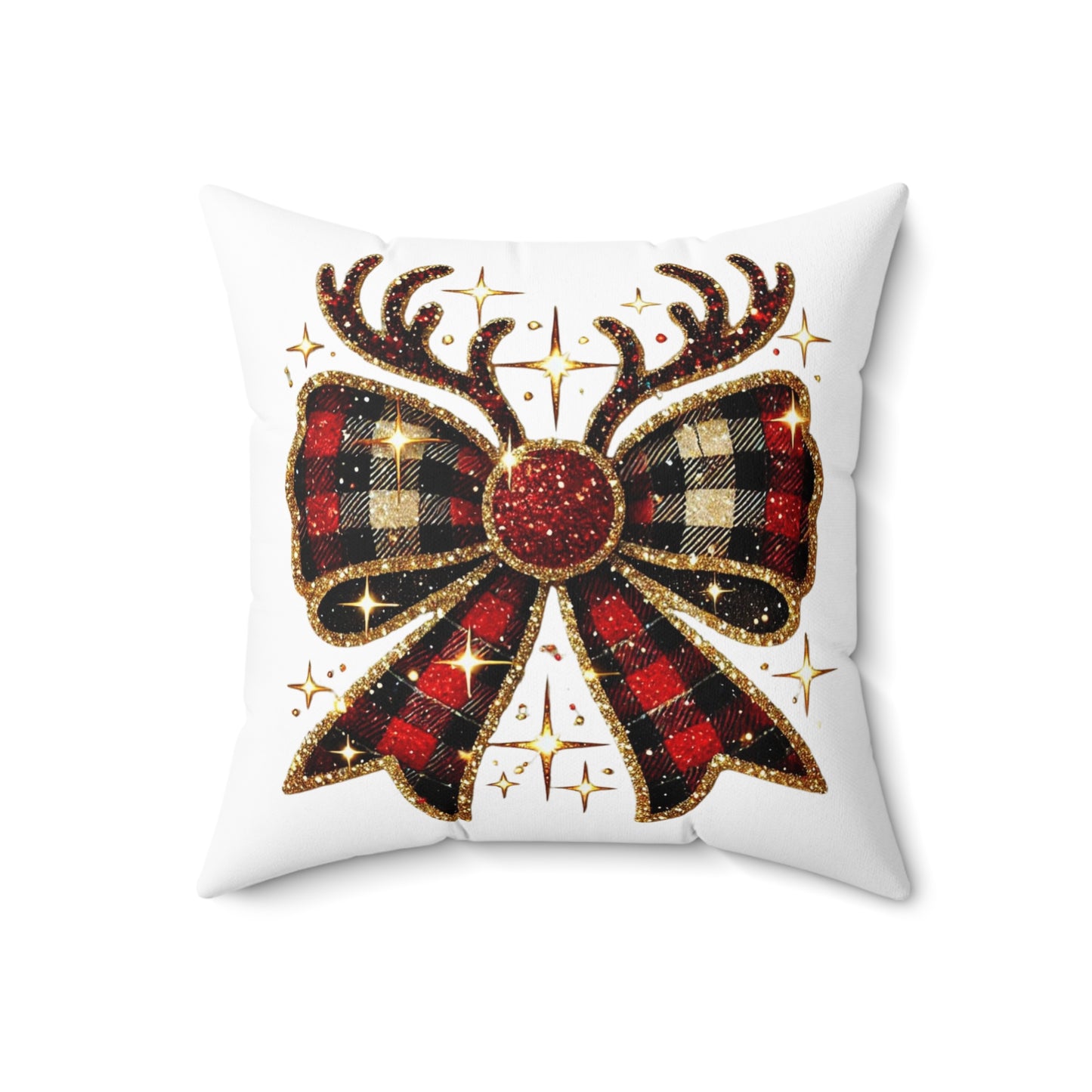 Christmas Reindeer Bow Spun Polyester Square Pillow