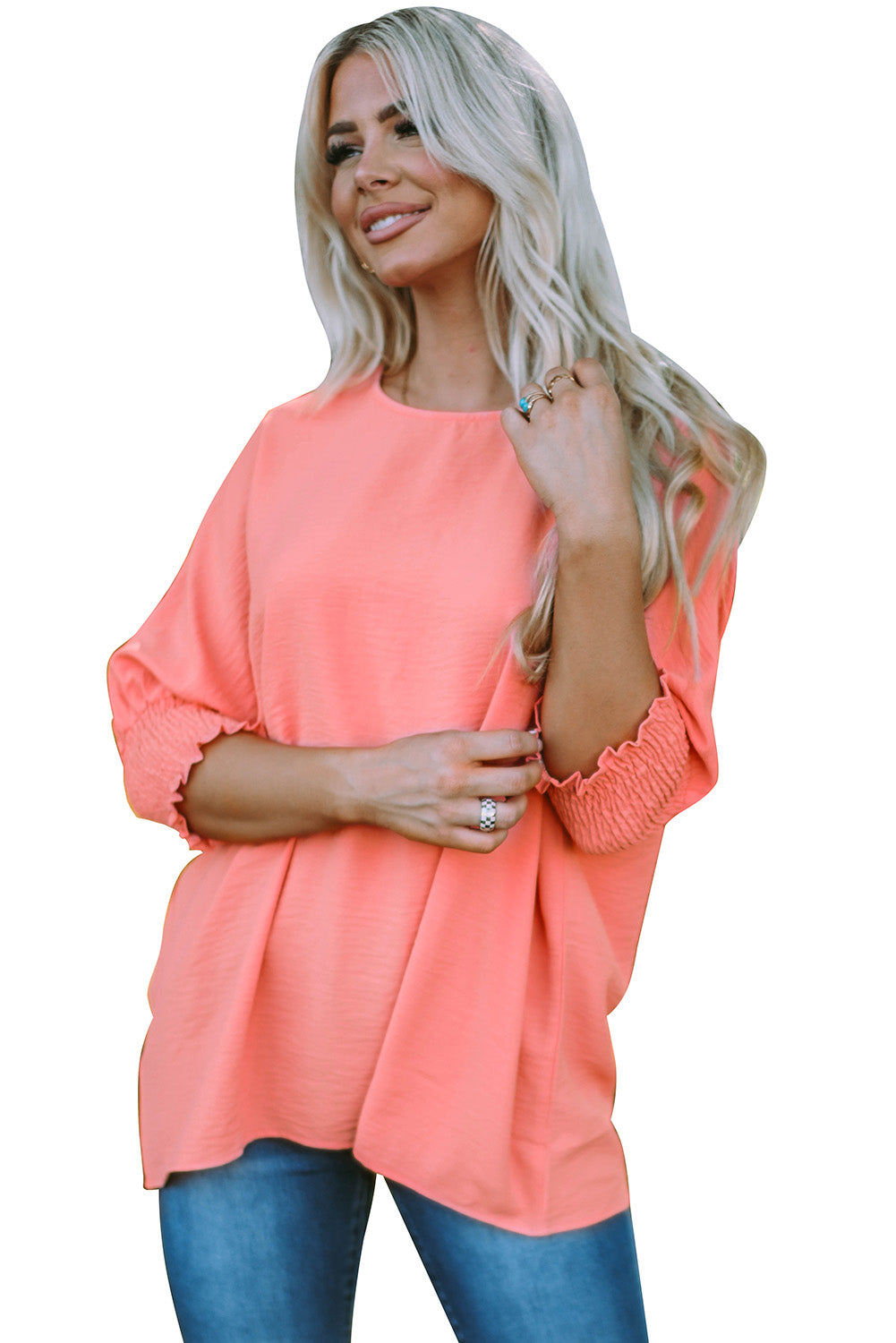 Purple Printed Boho Floral Frilled Neck Shirred Bracelet Sleeve Dress