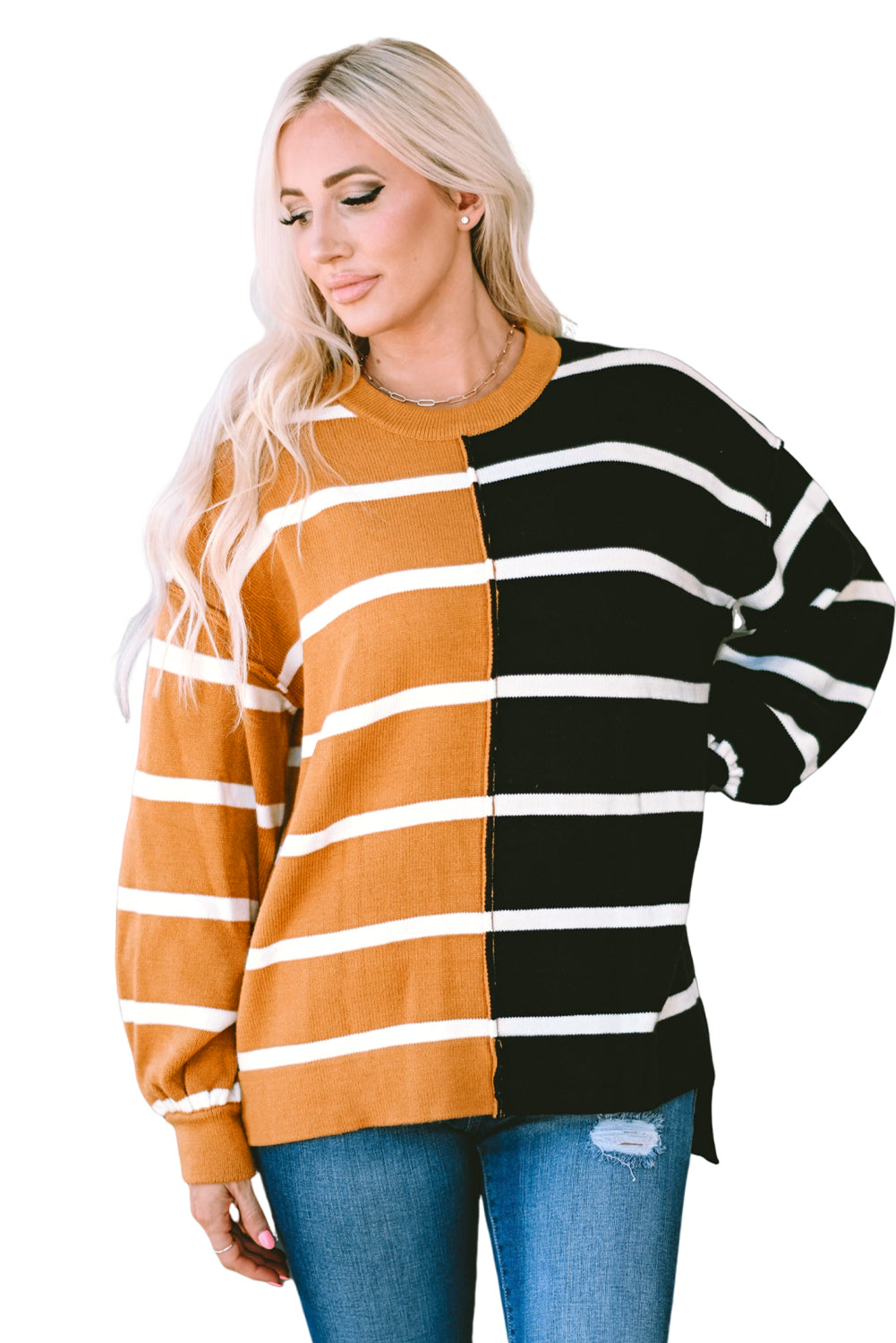 Plus Size Colorblock Striped Patchwork Loose Top