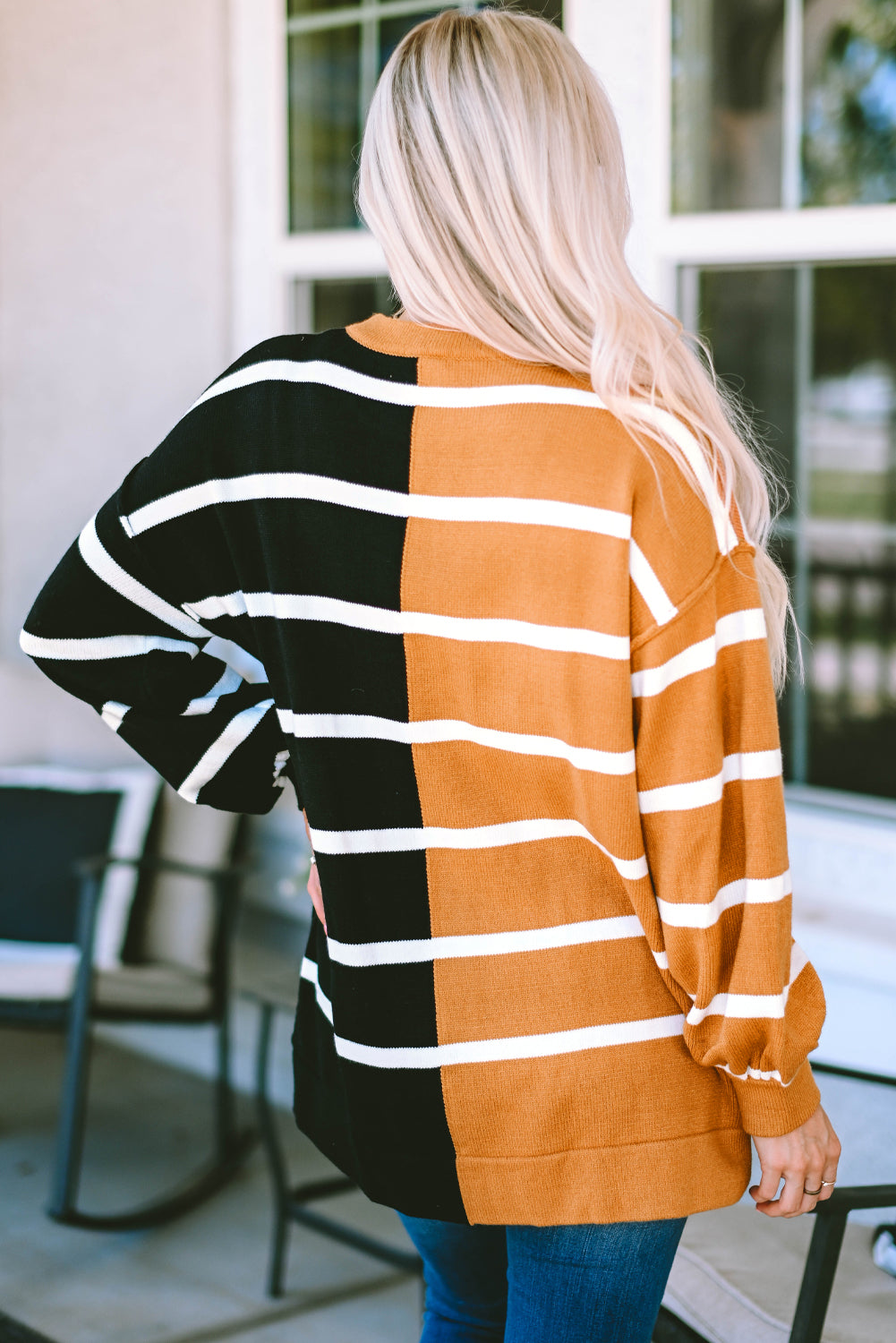 Plus Size Colorblock Striped Patchwork Loose Top