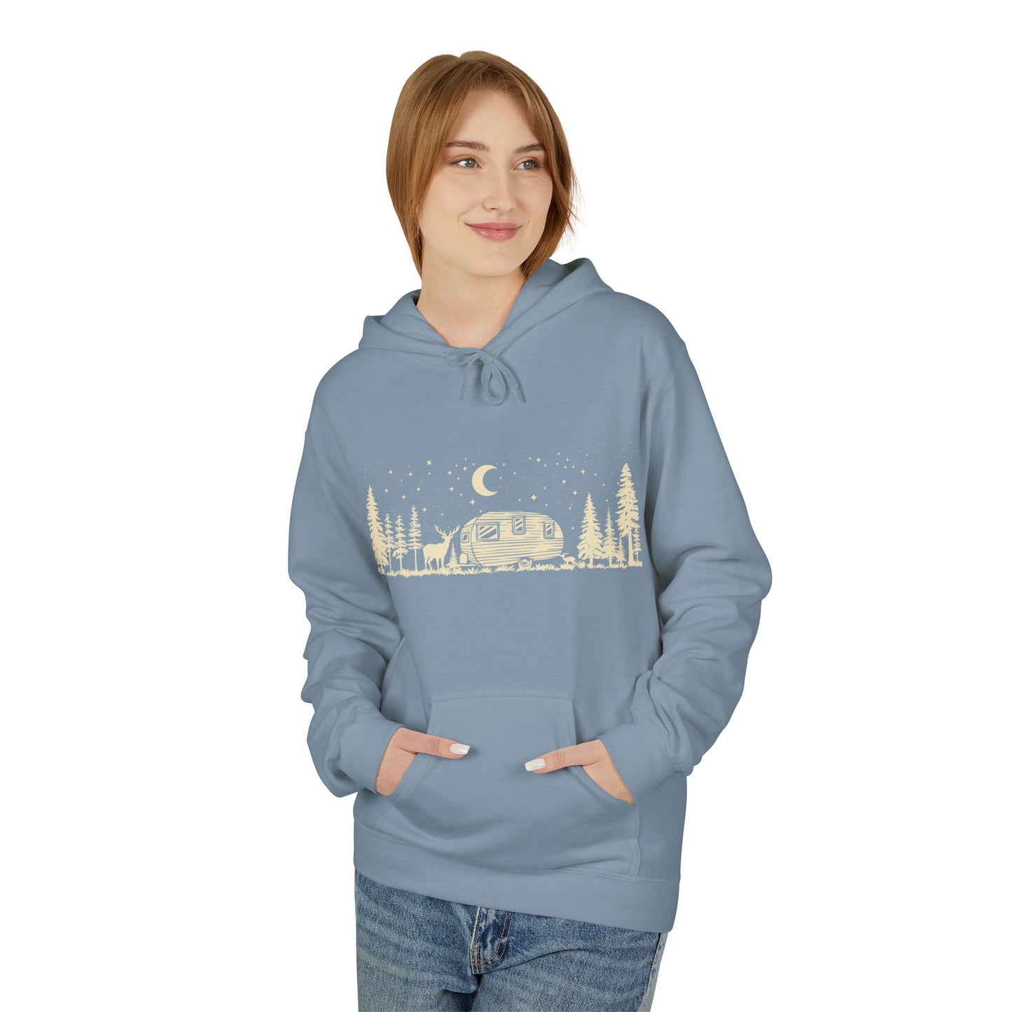 Camping Night Scene Midweight Softstyle Fleece Hoodie