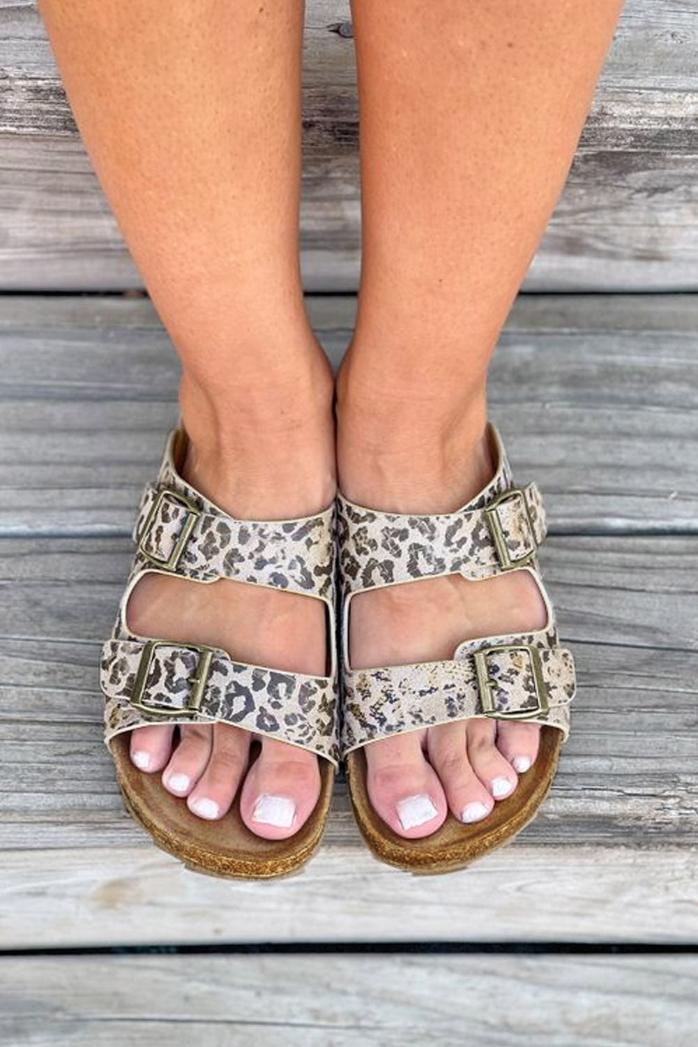 PU Leather Square Buckle Slippers