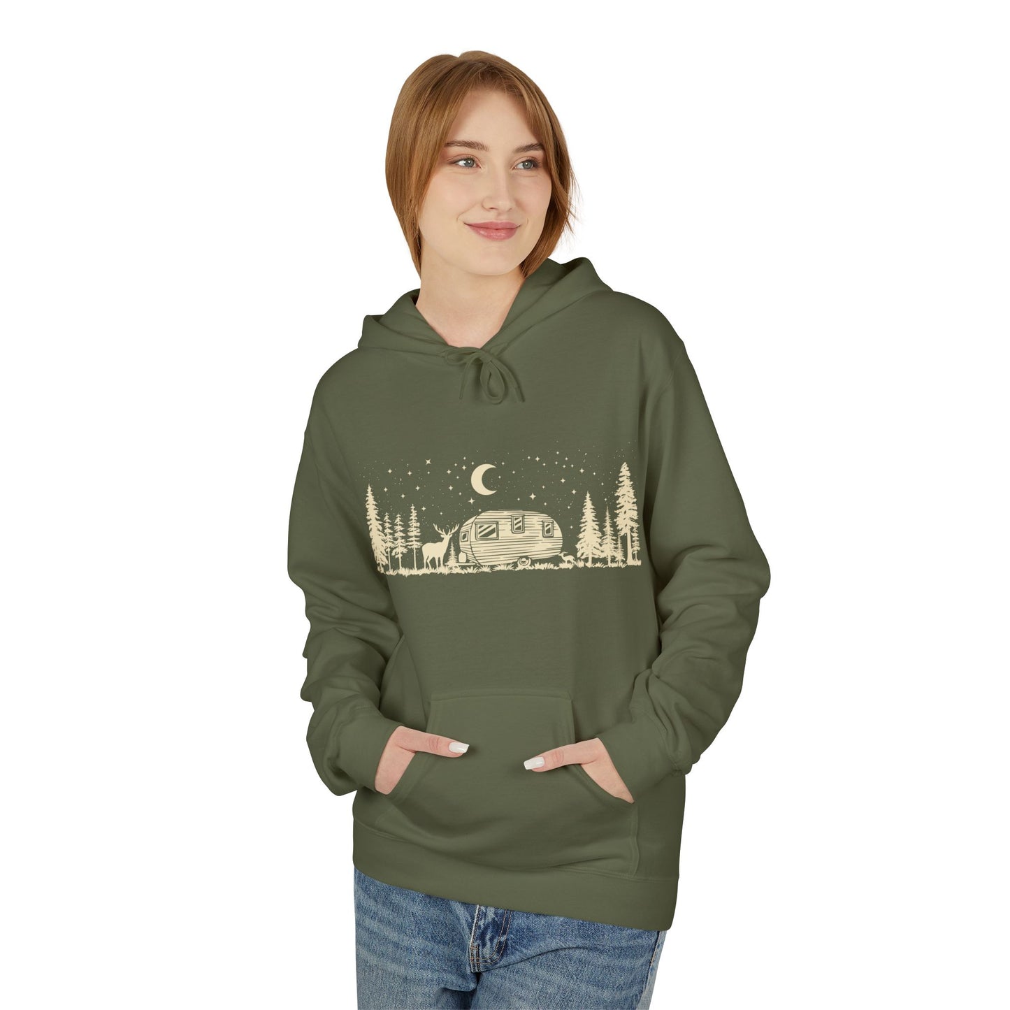 Camping Night Scene Midweight Softstyle Fleece Hoodie