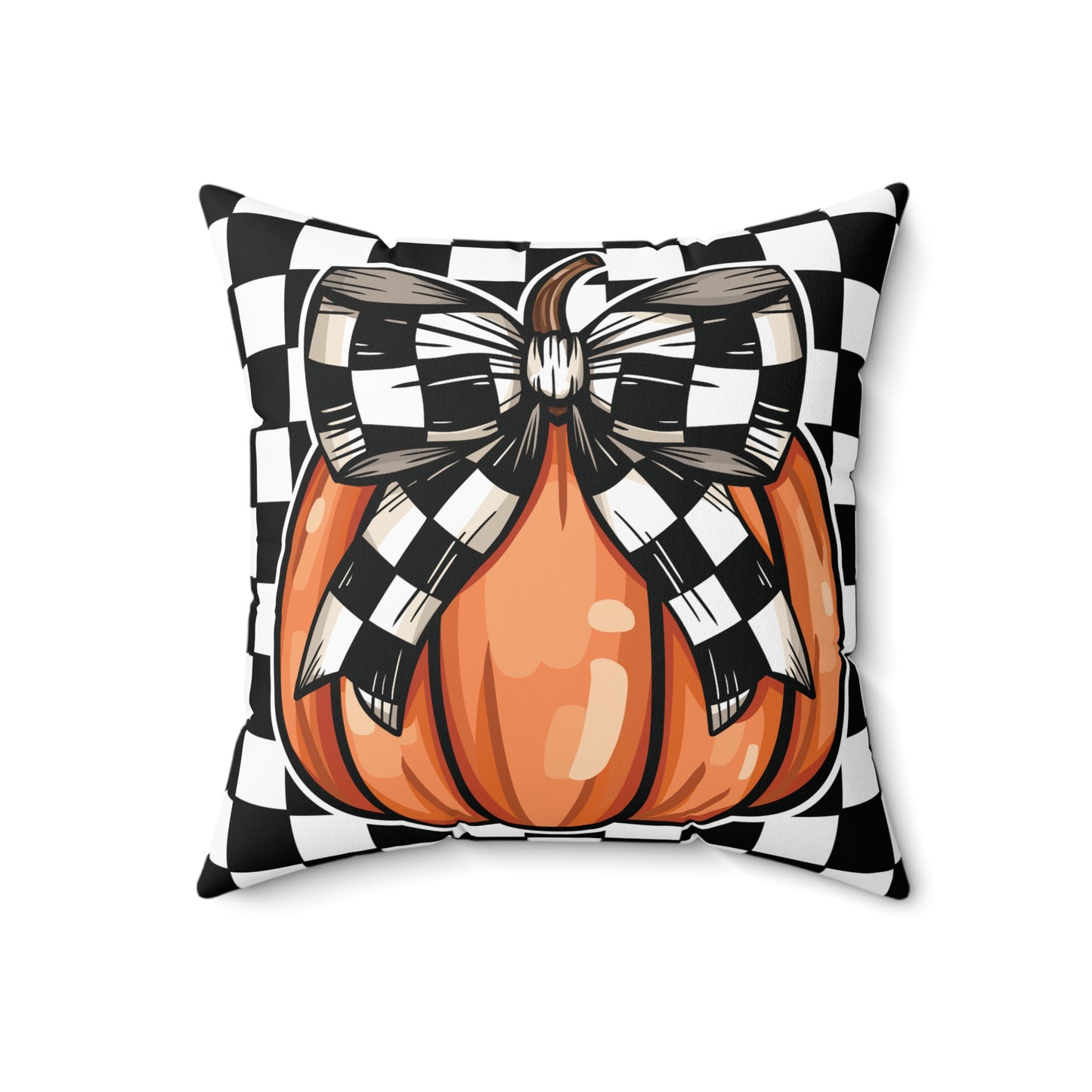 Checkered Pumpkin Spun Polyester Square Pillow