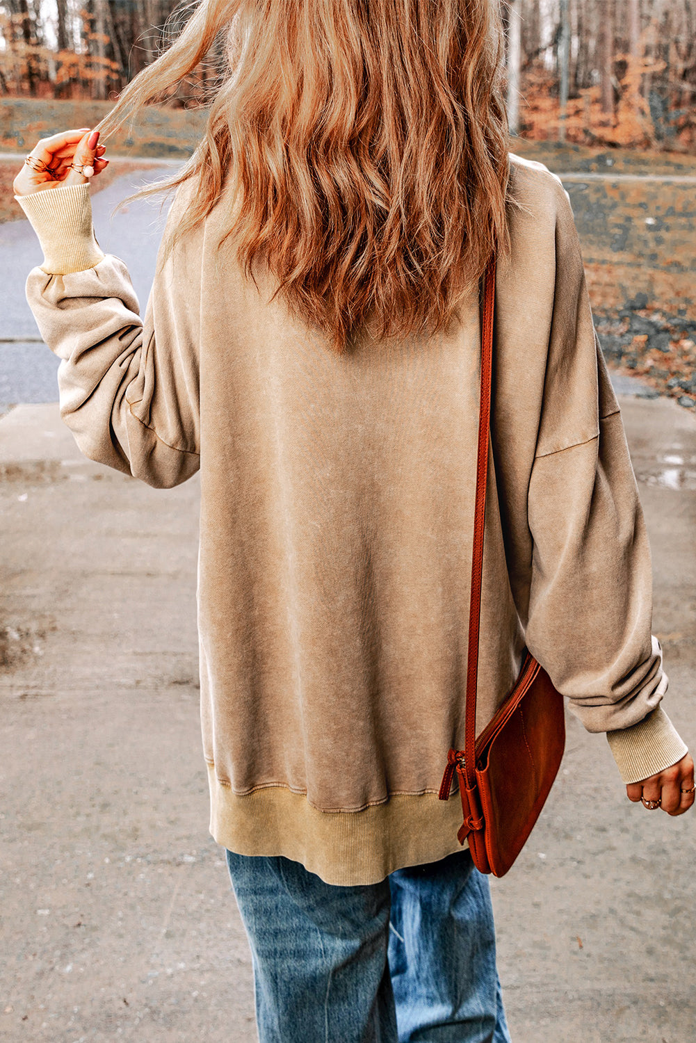 Leopard Print Drop Shoulder Slit Oversized Sweatshirt