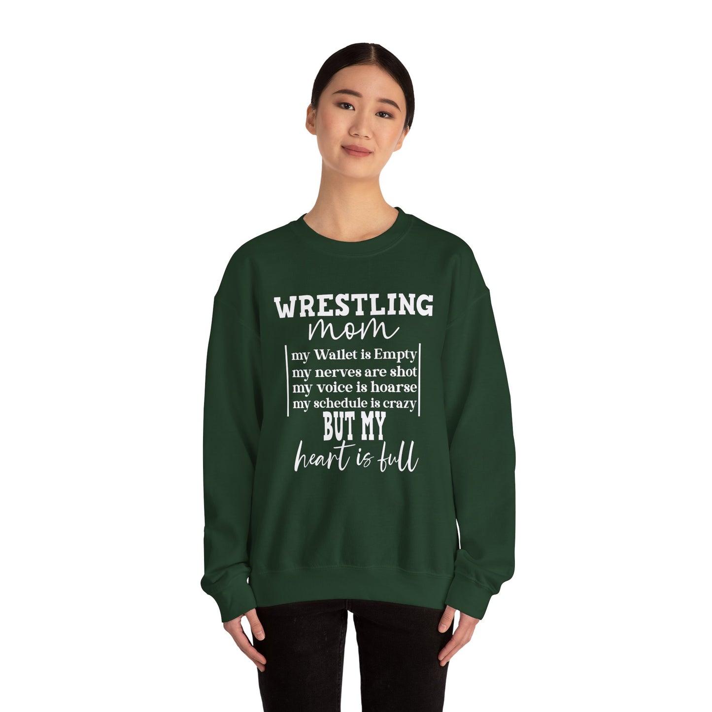Wrestling Mom Heart Is Full Heavy Blend™ Crewneck Sweatshirt