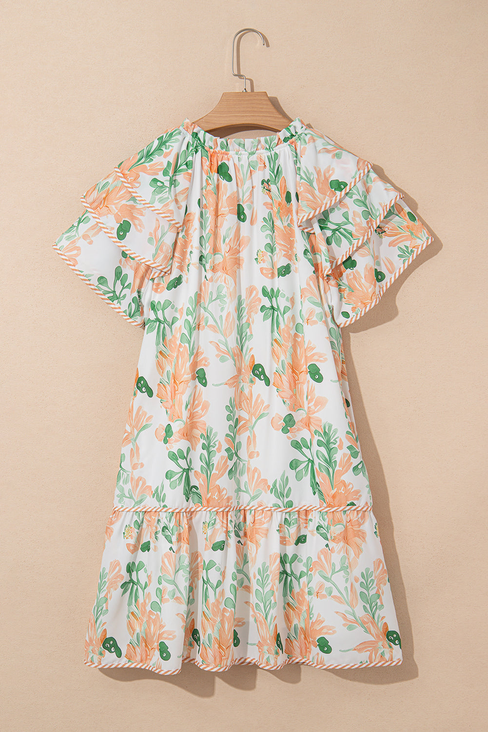 Orange Floral Contrast Edge Layered Short Sleeve Mini Dress