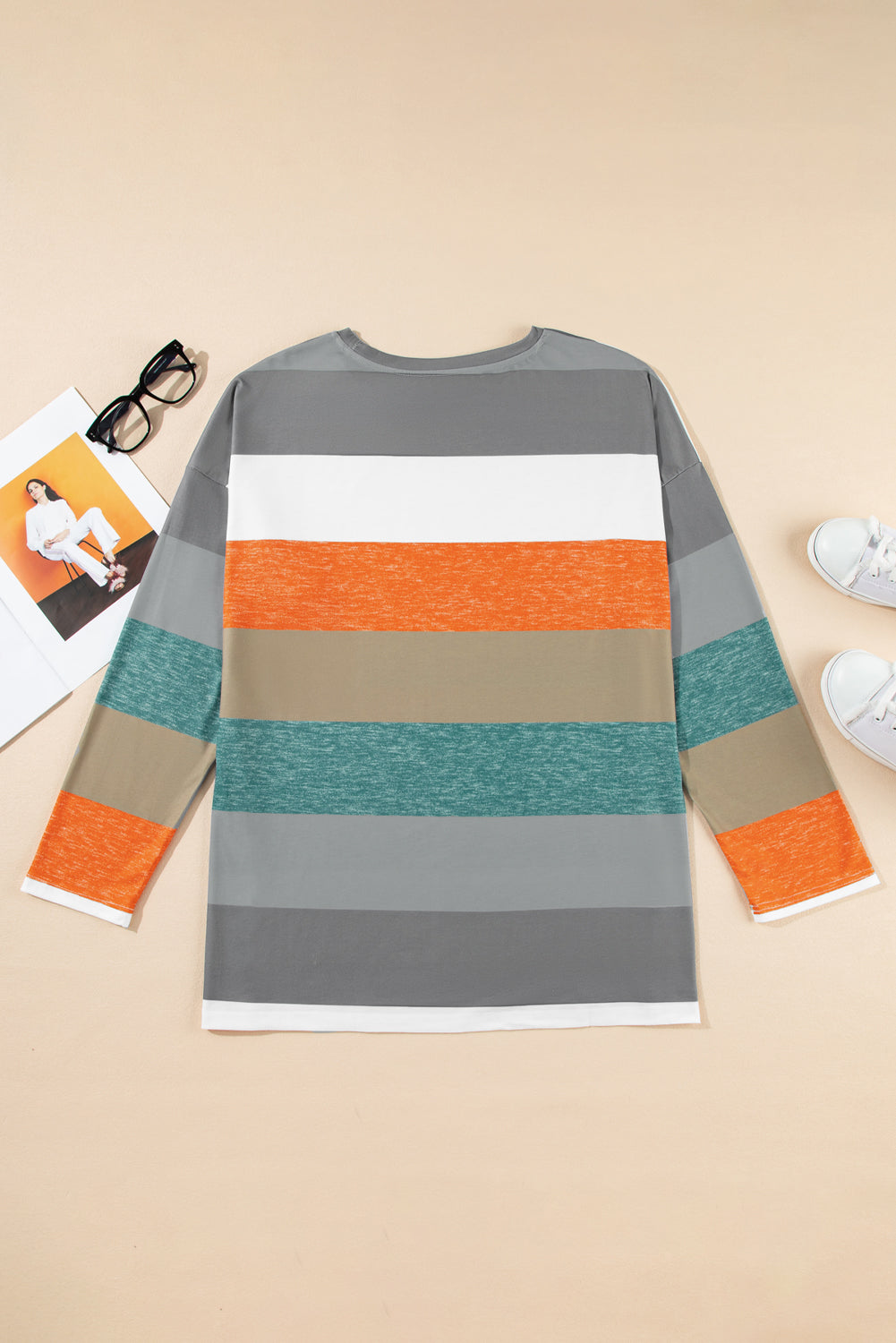 Gray Stripe Plus Size Colorblock Pullover Top