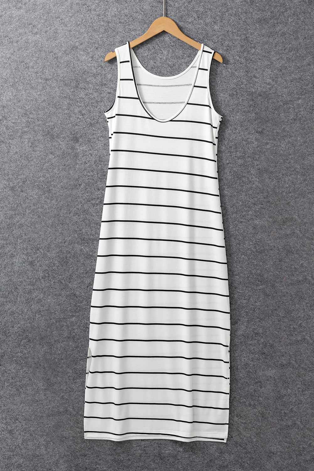 Black Striped Casual Slit Long Dress