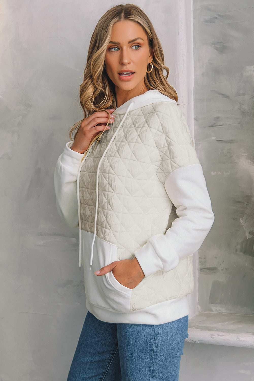 Parchment Quilted Patchwork Exposed Seam Hoodie