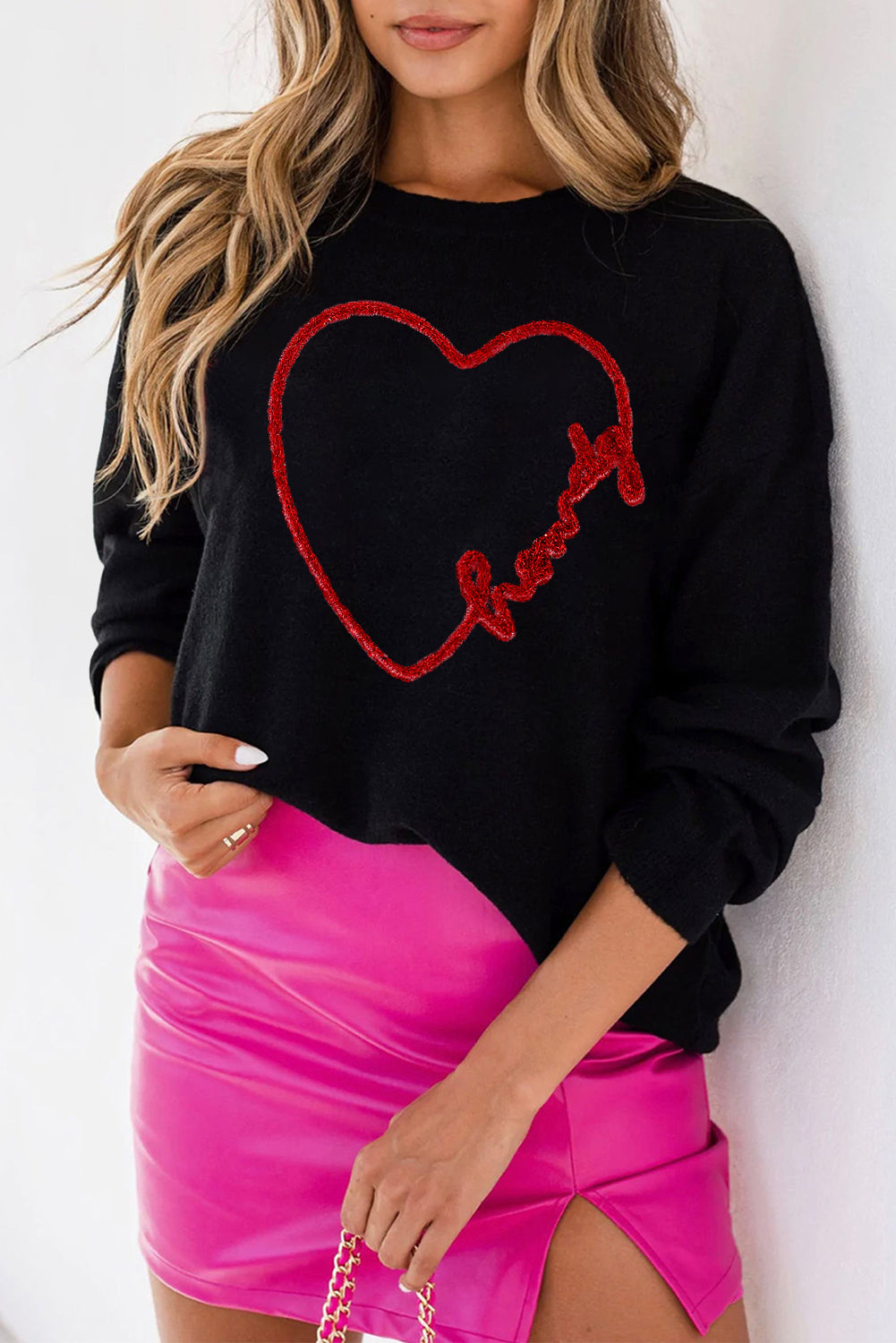 Black Plus Size Cheers Glitter Tinsel Short Sleeve Sweater