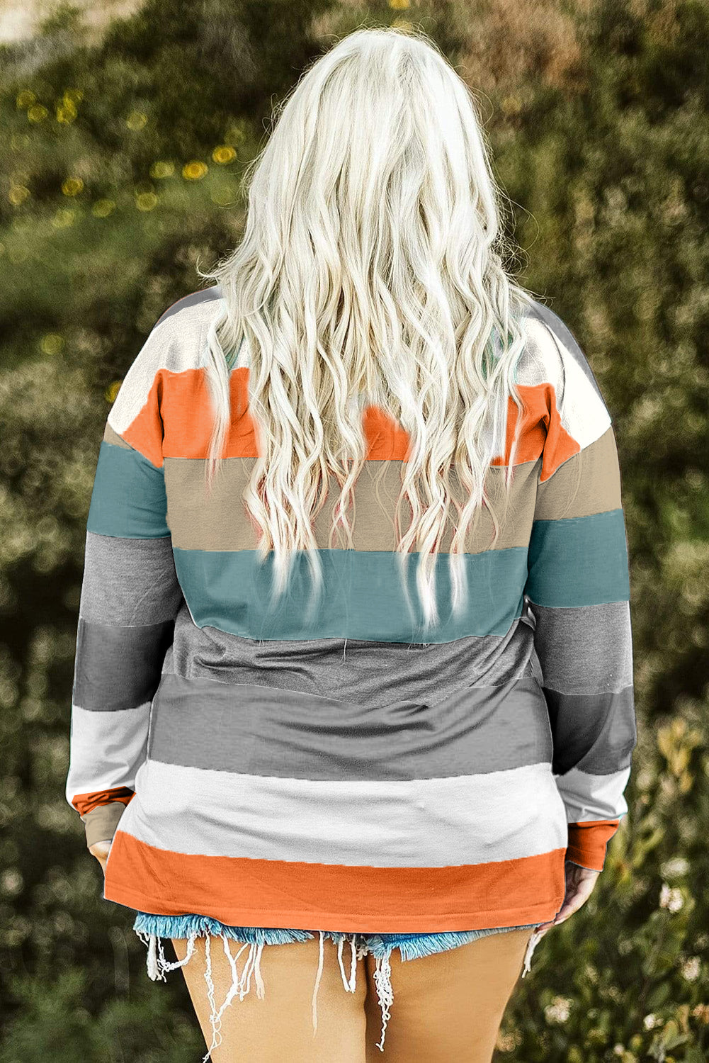 Gray Stripe Plus Size Colorblock Pullover Top