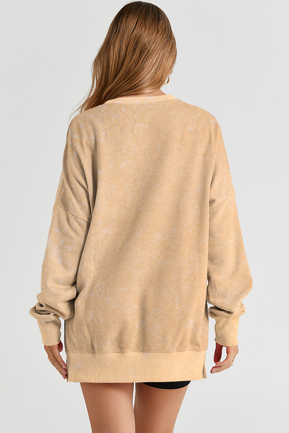 Leopard Print Drop Shoulder Slit Oversized Sweatshirt