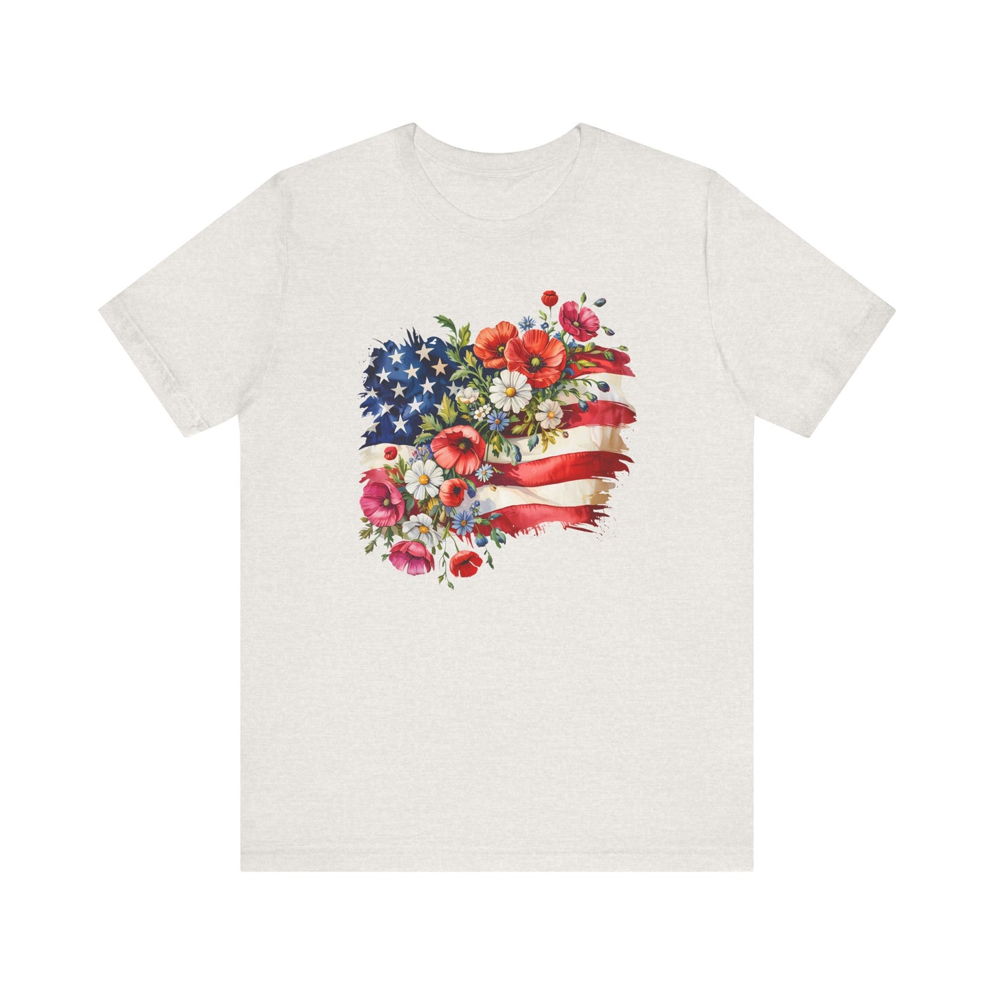 Floral American Flag Jersey Short Sleeve Tee
