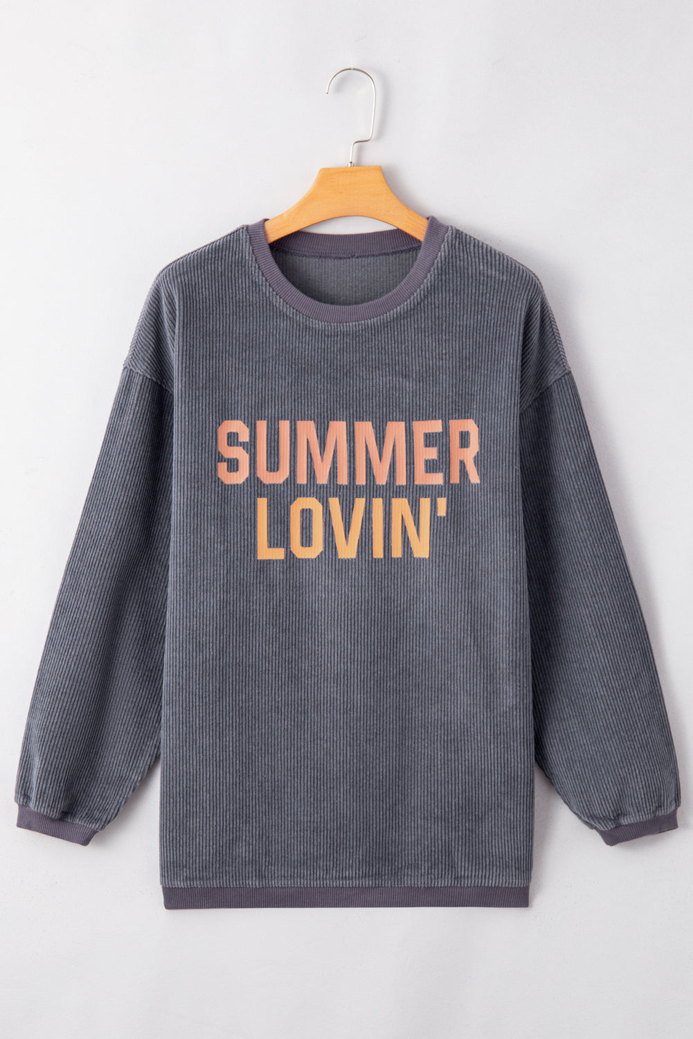 Black Plus Size Corded Round Neck Sweatshirt
