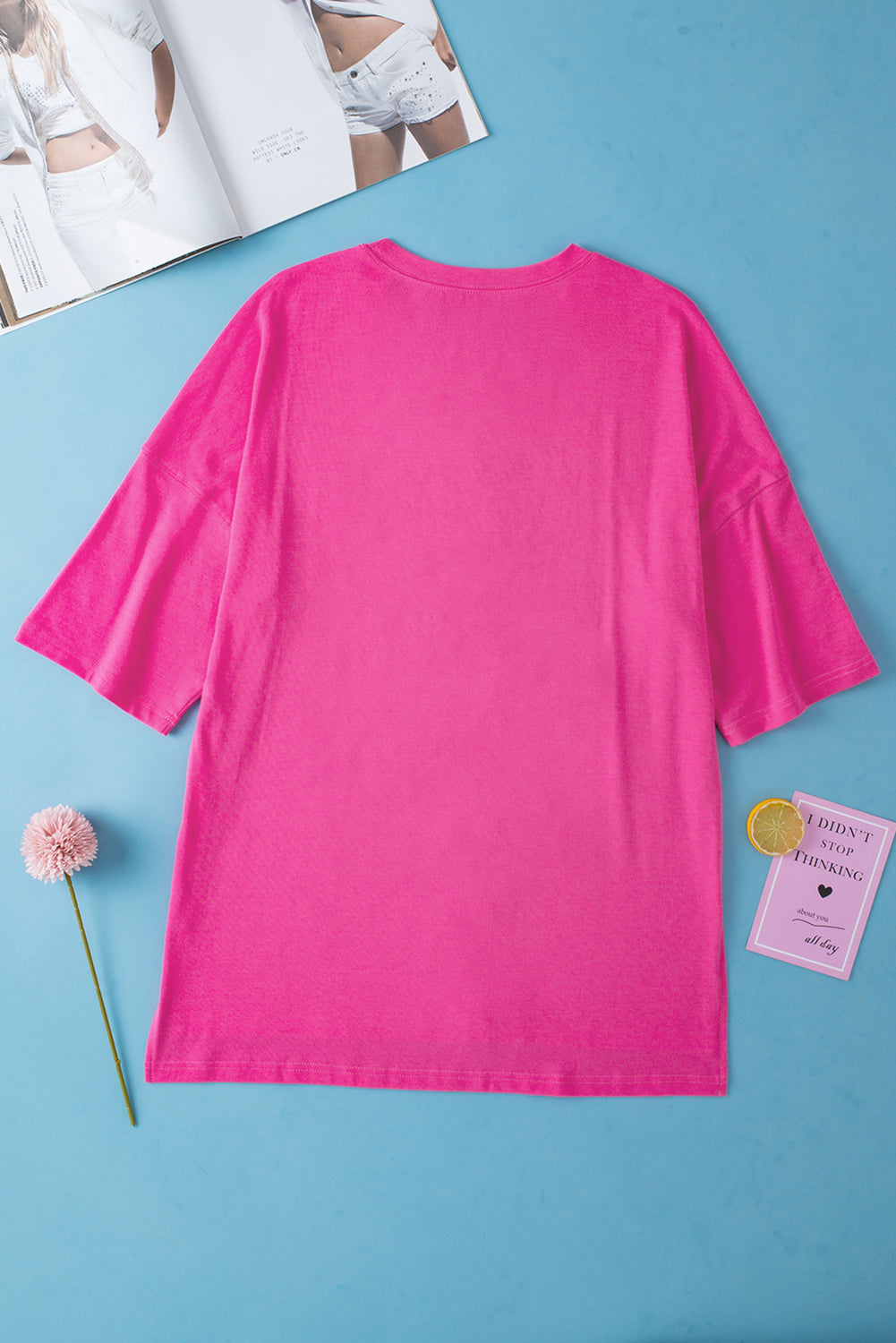 Rose Red Light Pink Longline Short Sleeve Side Slit