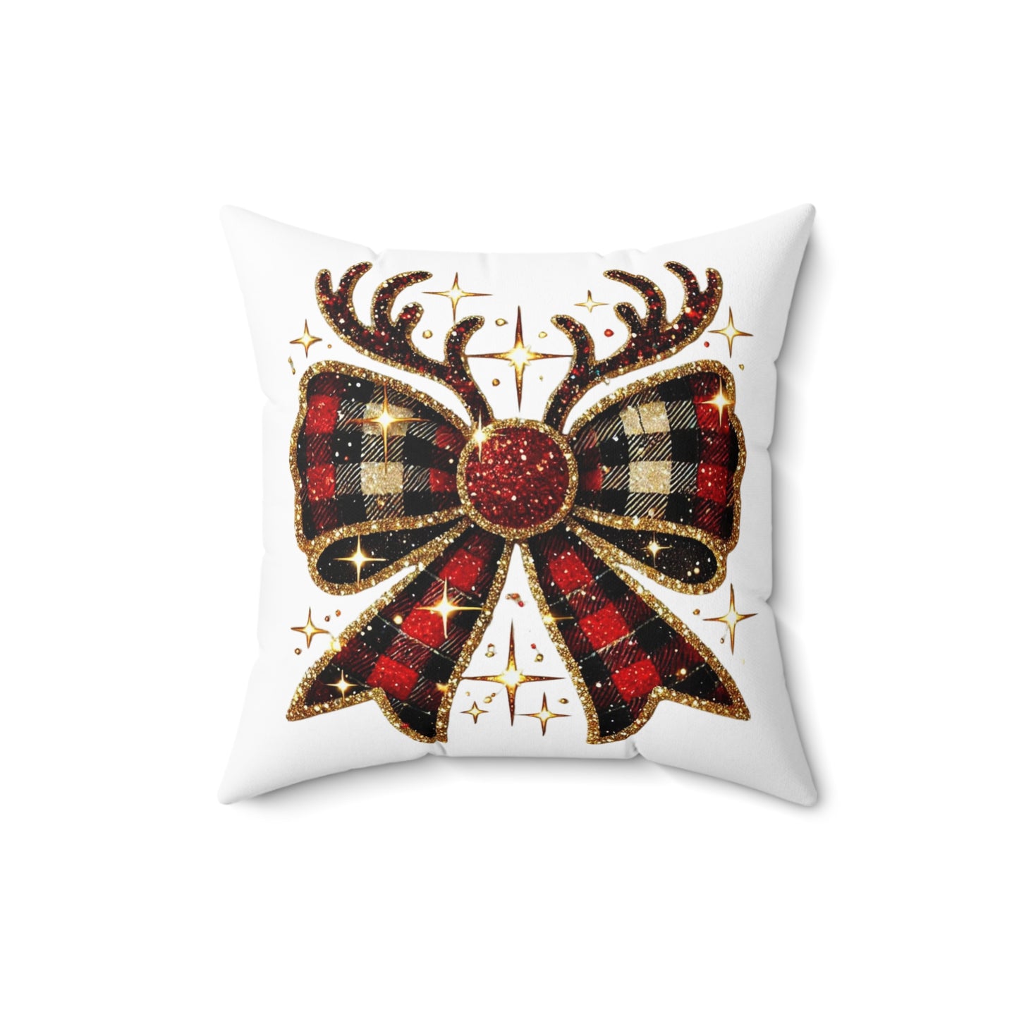 Christmas Reindeer Bow Spun Polyester Square Pillow
