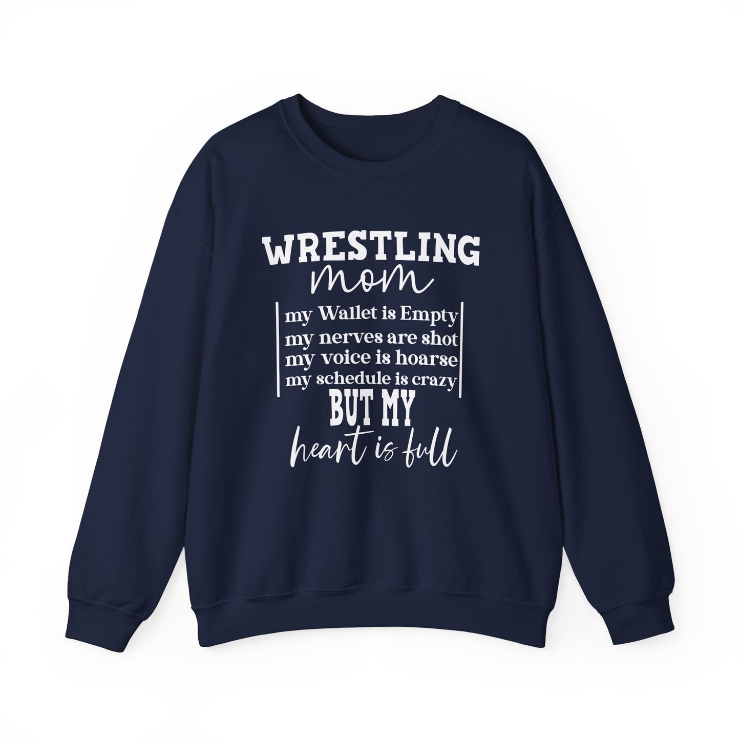 Wrestling Mom Heart Is Full Heavy Blend™ Crewneck Sweatshirt
