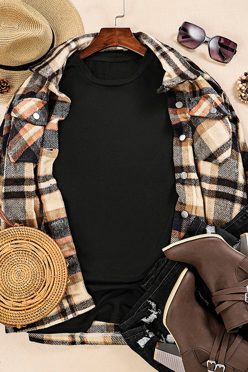 White Round Neck Rolled Sleeve Plus Size T-shirt