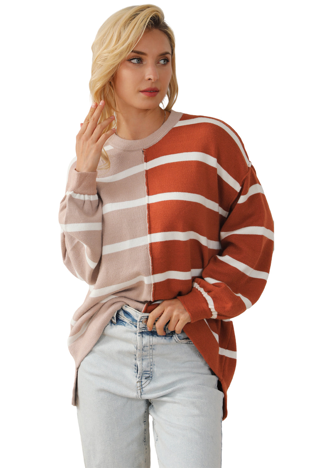 Plus Size Colorblock Striped Patchwork Loose Top