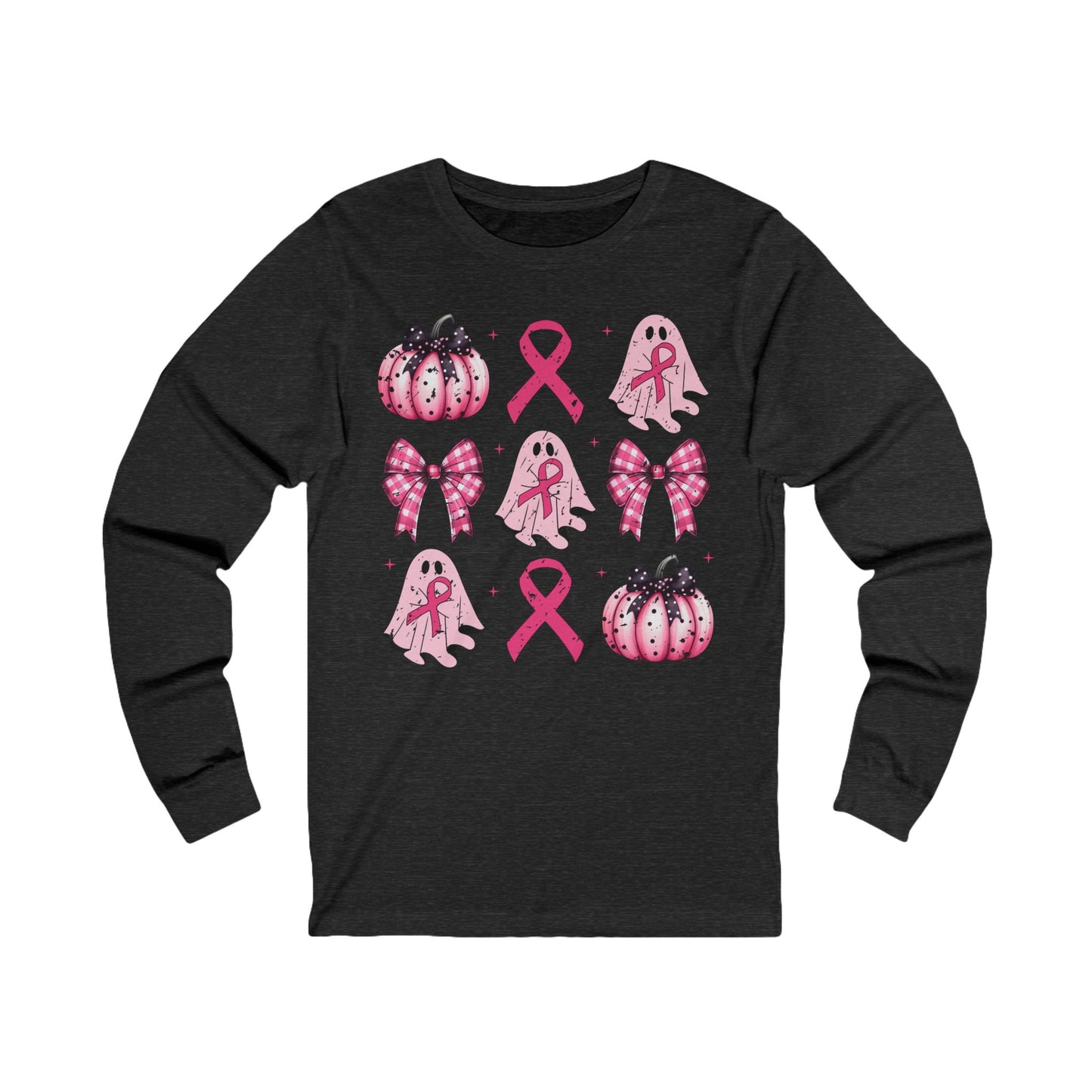 Coquette Breast Cancer Ghost Pumpkin Jersey Long Sleeve Tee