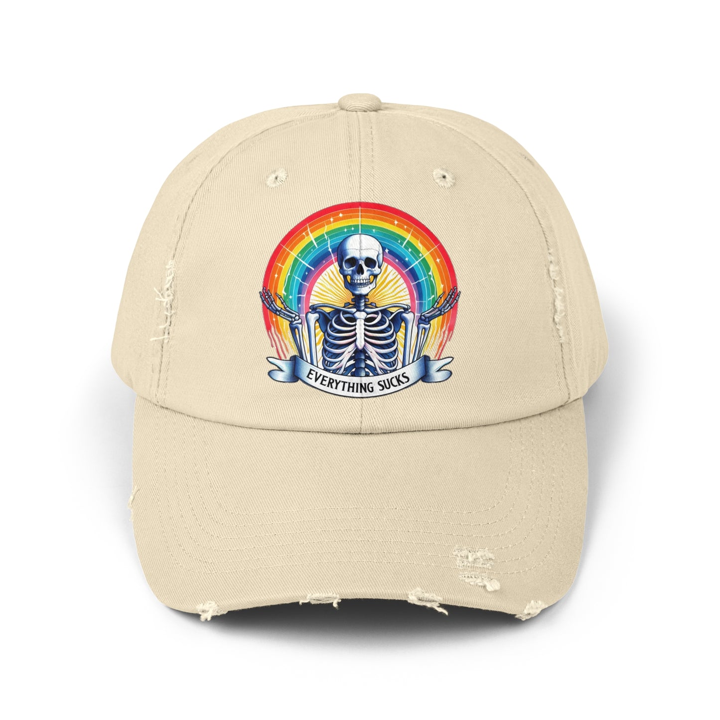 Everything Sucks Skellie Distressed Cap