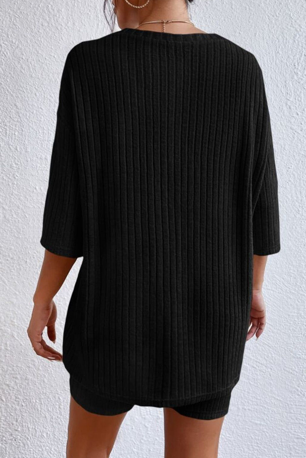 Parchment Plus Size Ribbed V Neck Pullover and Pants Set