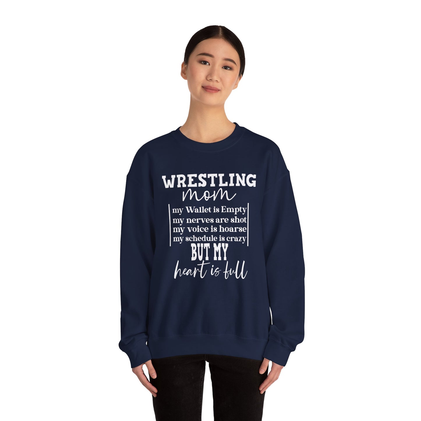 Wrestling Mom Heart Is Full Heavy Blend™ Crewneck Sweatshirt