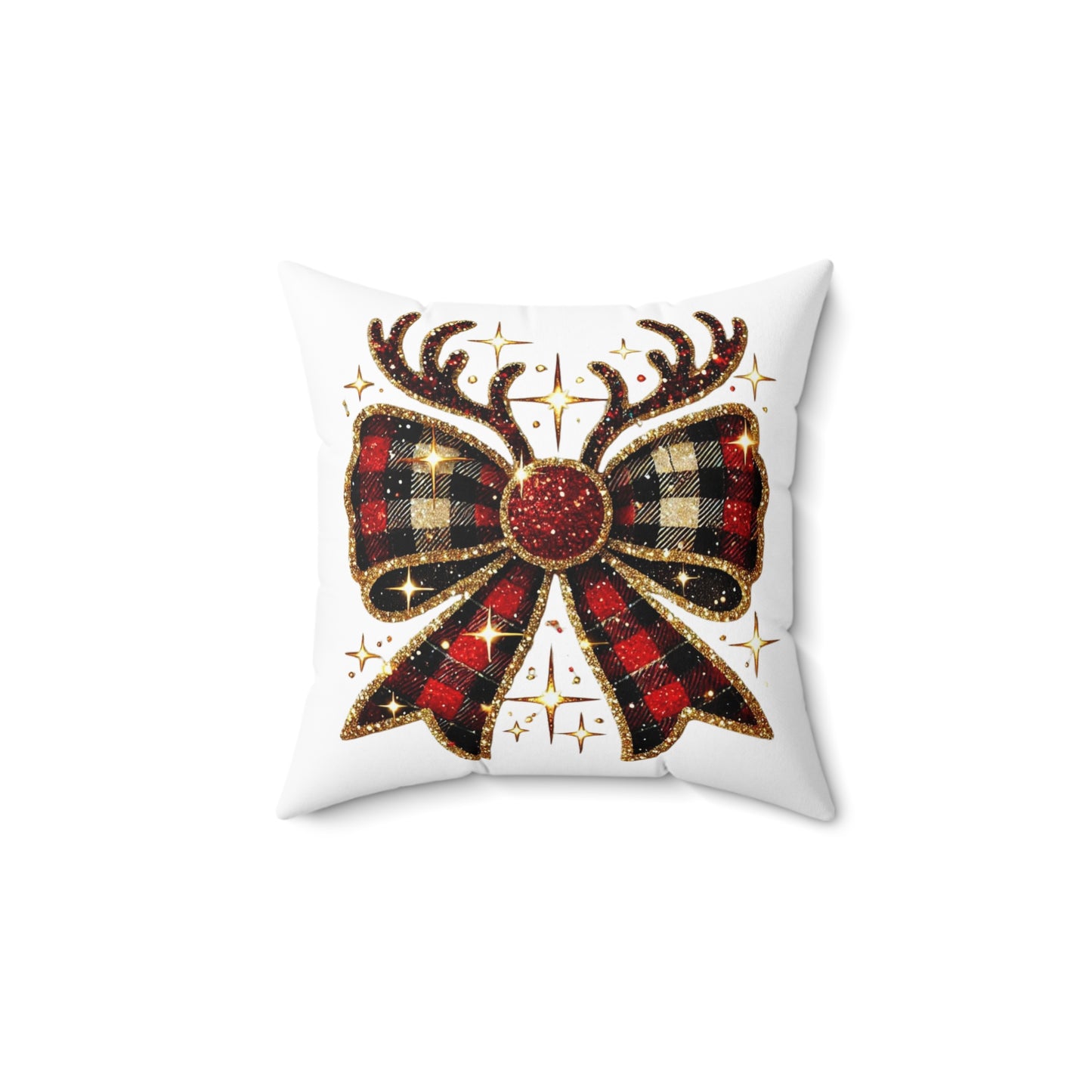 Christmas Reindeer Bow Spun Polyester Square Pillow