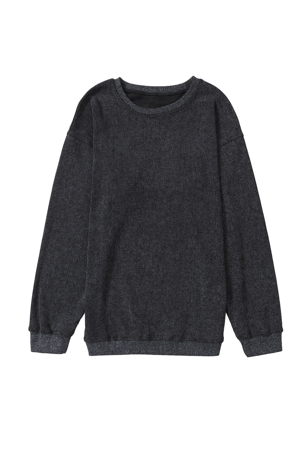 Black Plus Size Corded Round Neck Sweatshirt