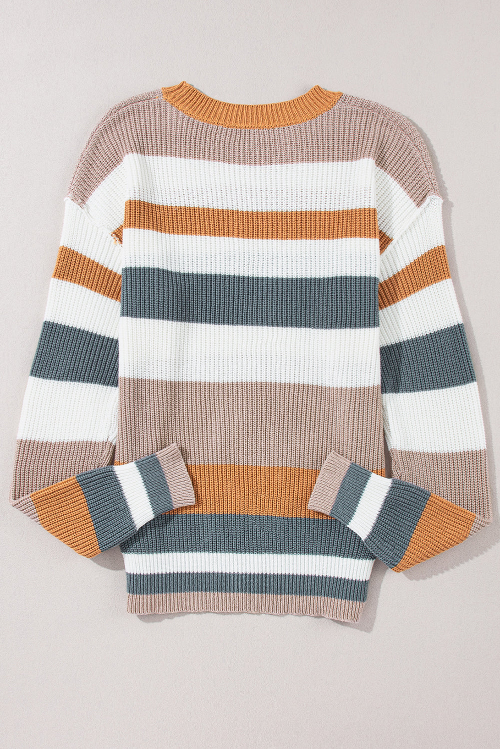 Camel Striped Knit Crew Neck T Shirt Sweater