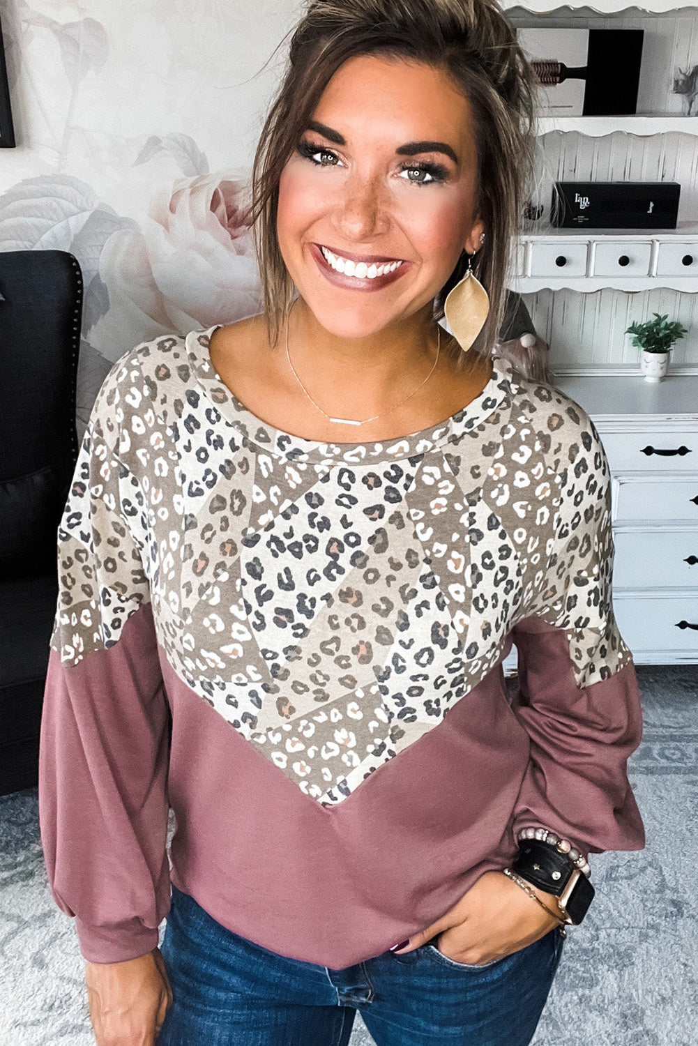Animal Print Patchwork Top