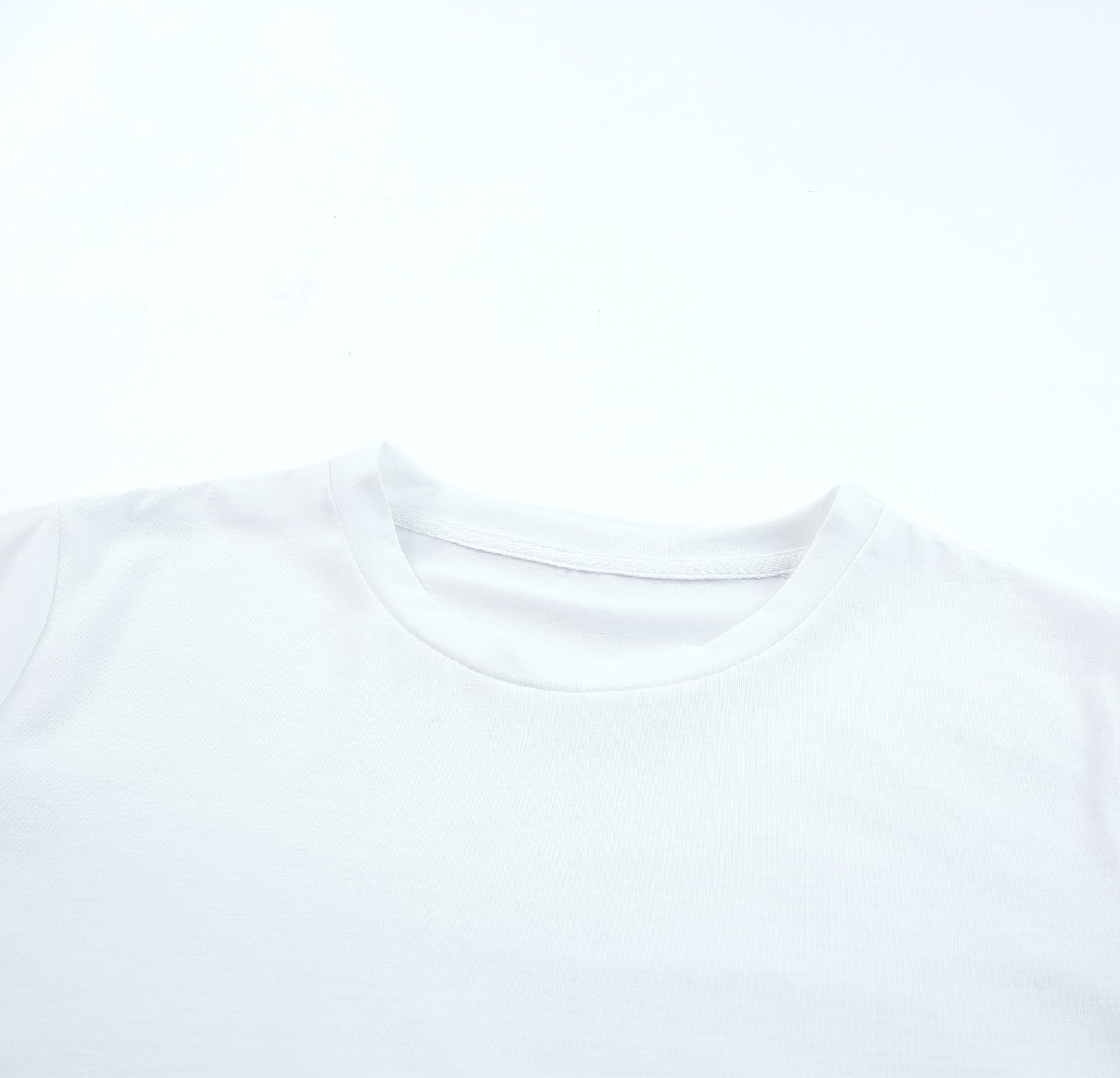 White Round Neck Rolled Sleeve Plus Size T-shirt