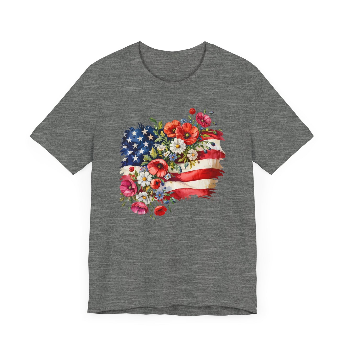 Floral American Flag Jersey Short Sleeve Tee