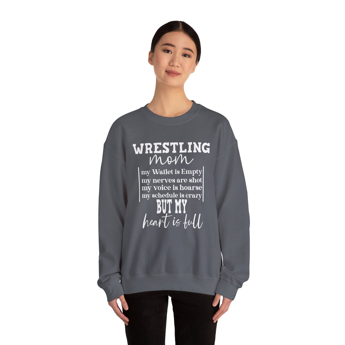Wrestling Mom Heart Is Full Heavy Blend™ Crewneck Sweatshirt