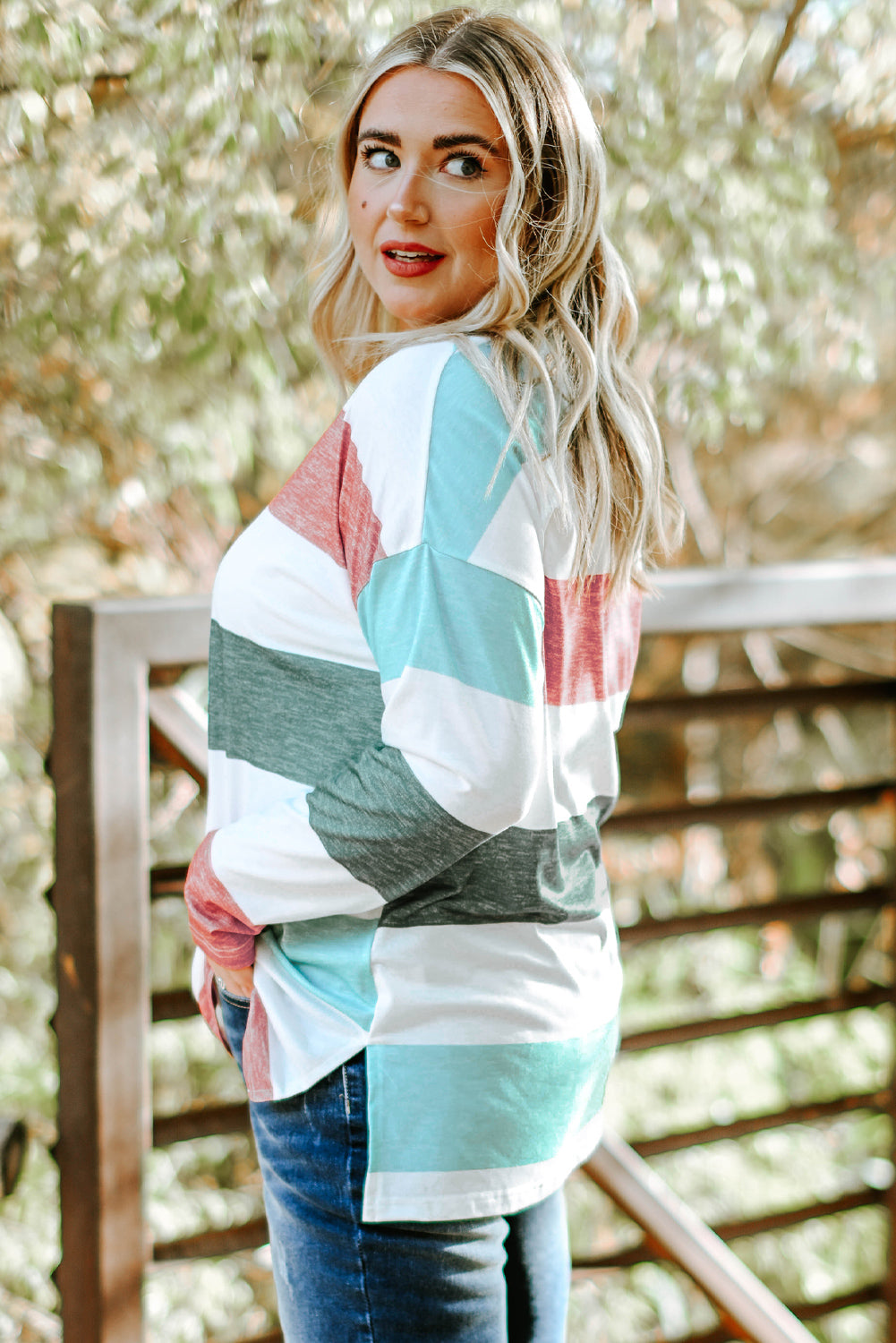 Gray Stripe Plus Size Colorblock Pullover Top