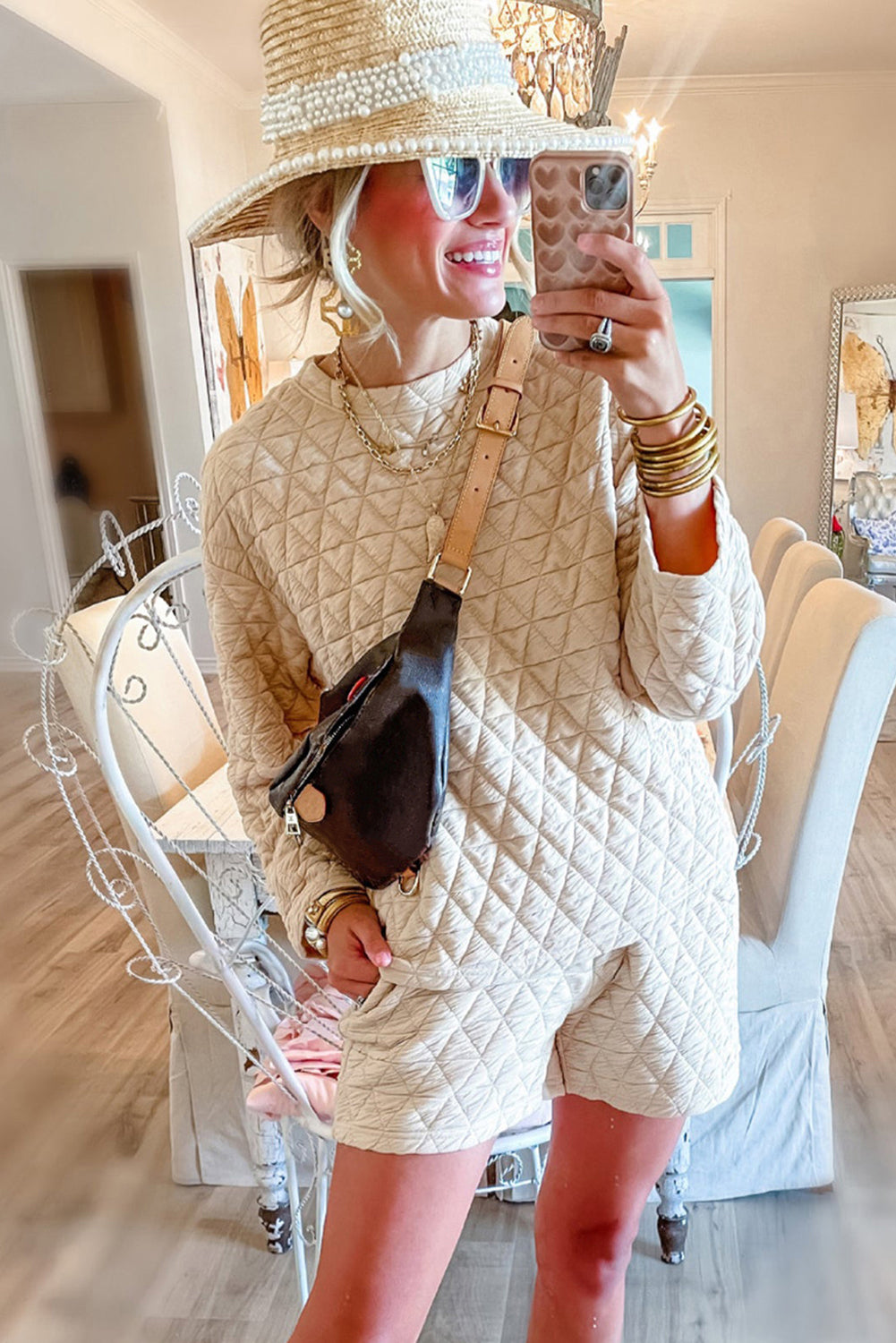 Chestnut Casual Crinkle Quilted Pullover Top