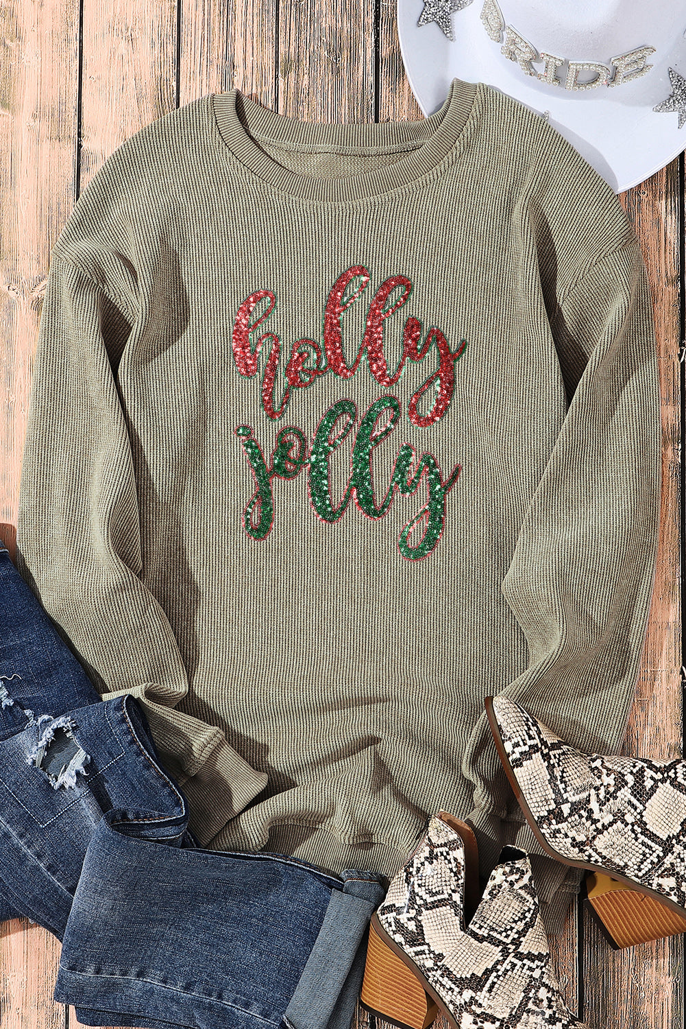 Black Plus Size Corded Round Neck Sweatshirt