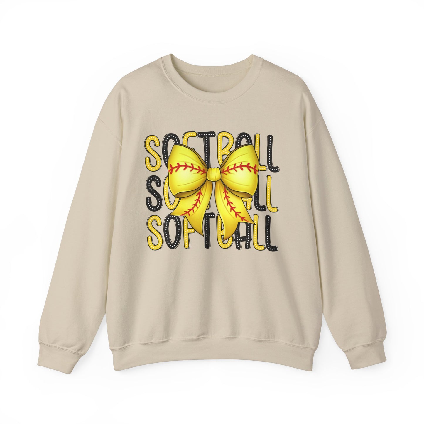 Stacked Softball Bow Heavy Blend™ Crewneck Sweatshirt