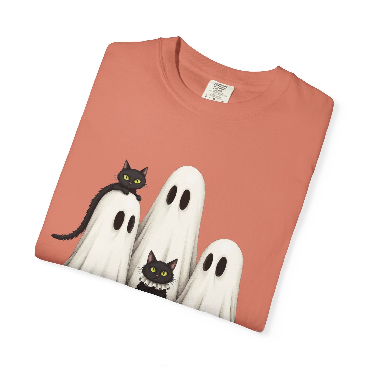 Black Cat and Ghosts Garment-Dyed T-shirt