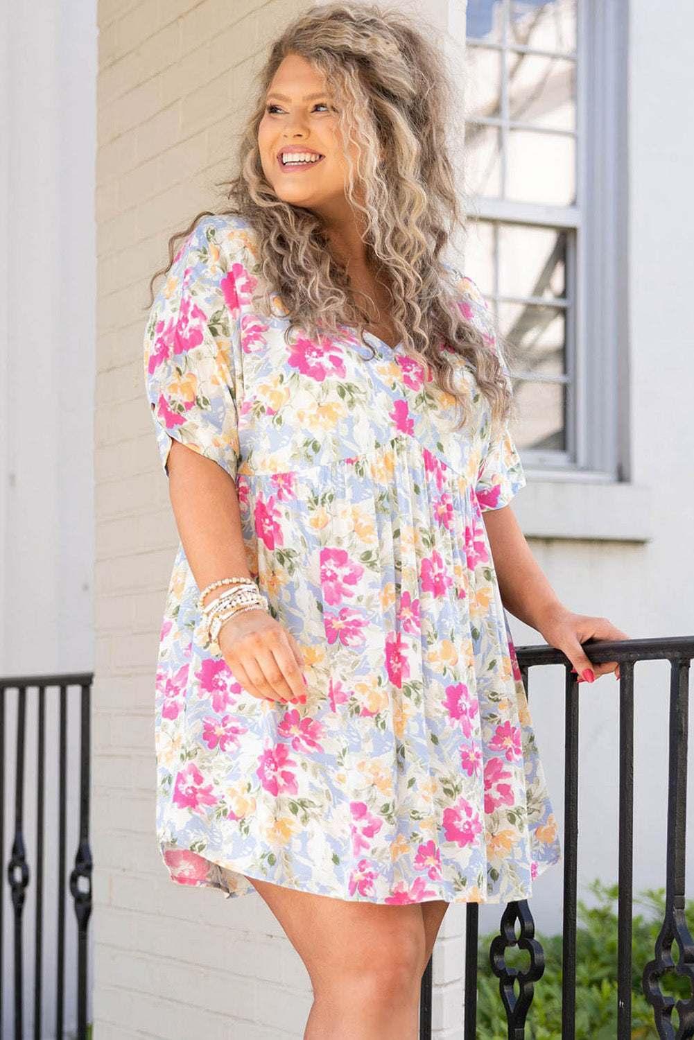 Plus Size Floral Print Short Dress